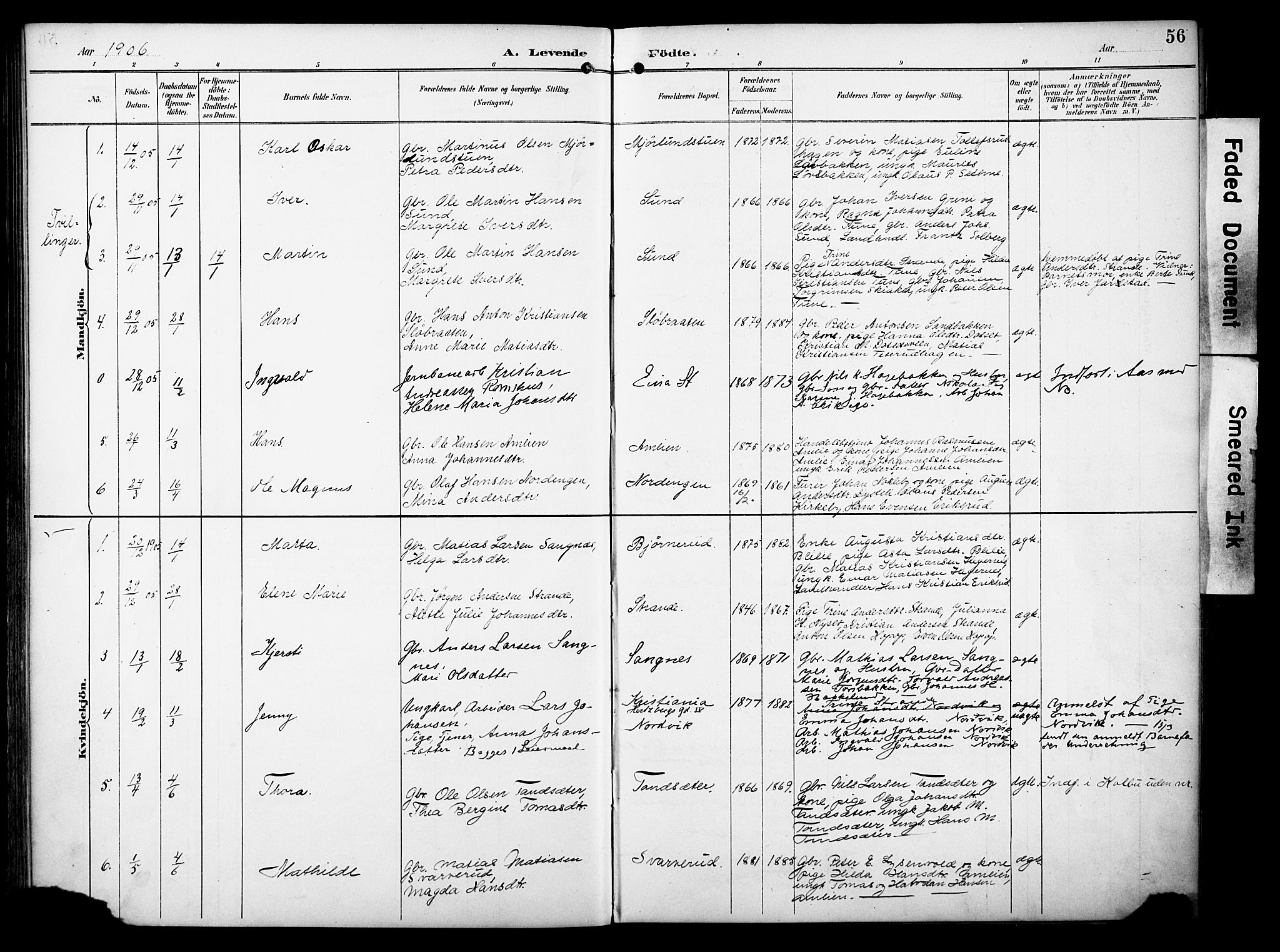 Vestre Toten prestekontor, SAH/PREST-108/H/Ha/Haa/L0012: Parish register (official) no. 12, 1890-1906, p. 56