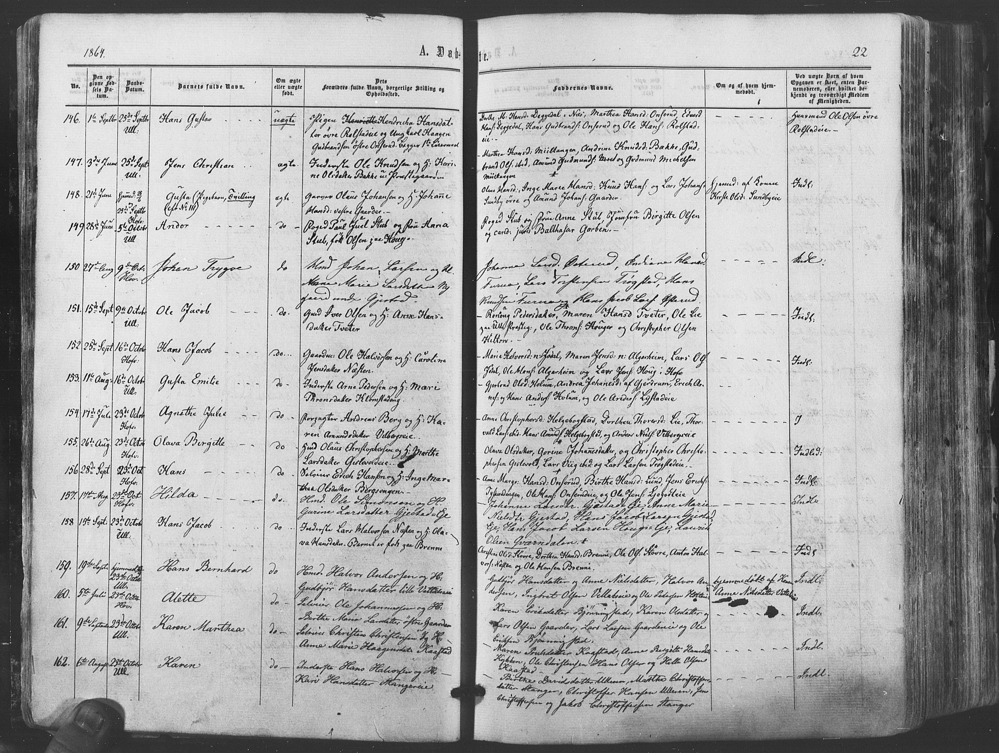 Ullensaker prestekontor Kirkebøker, AV/SAO-A-10236a/F/Fa/L0016: Parish register (official) no. I 16, 1863-1875, p. 22