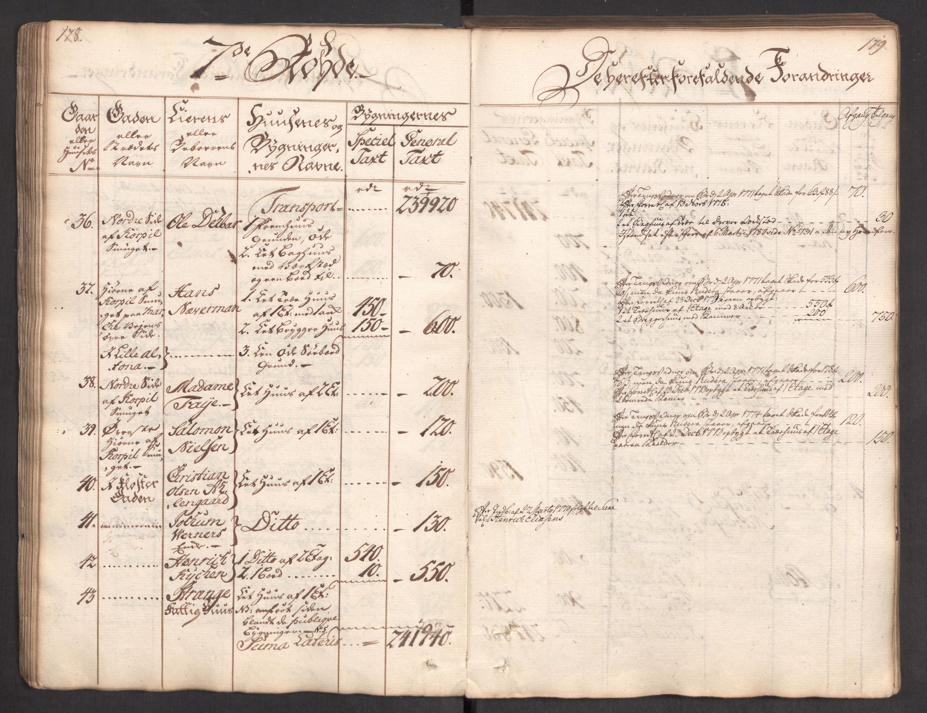 Kommersekollegiet, Brannforsikringskontoret 1767-1814, RA/EA-5458/F/Fa/L0004/0002: Bergen / Branntakstprotokoll, 1767, p. 178-179