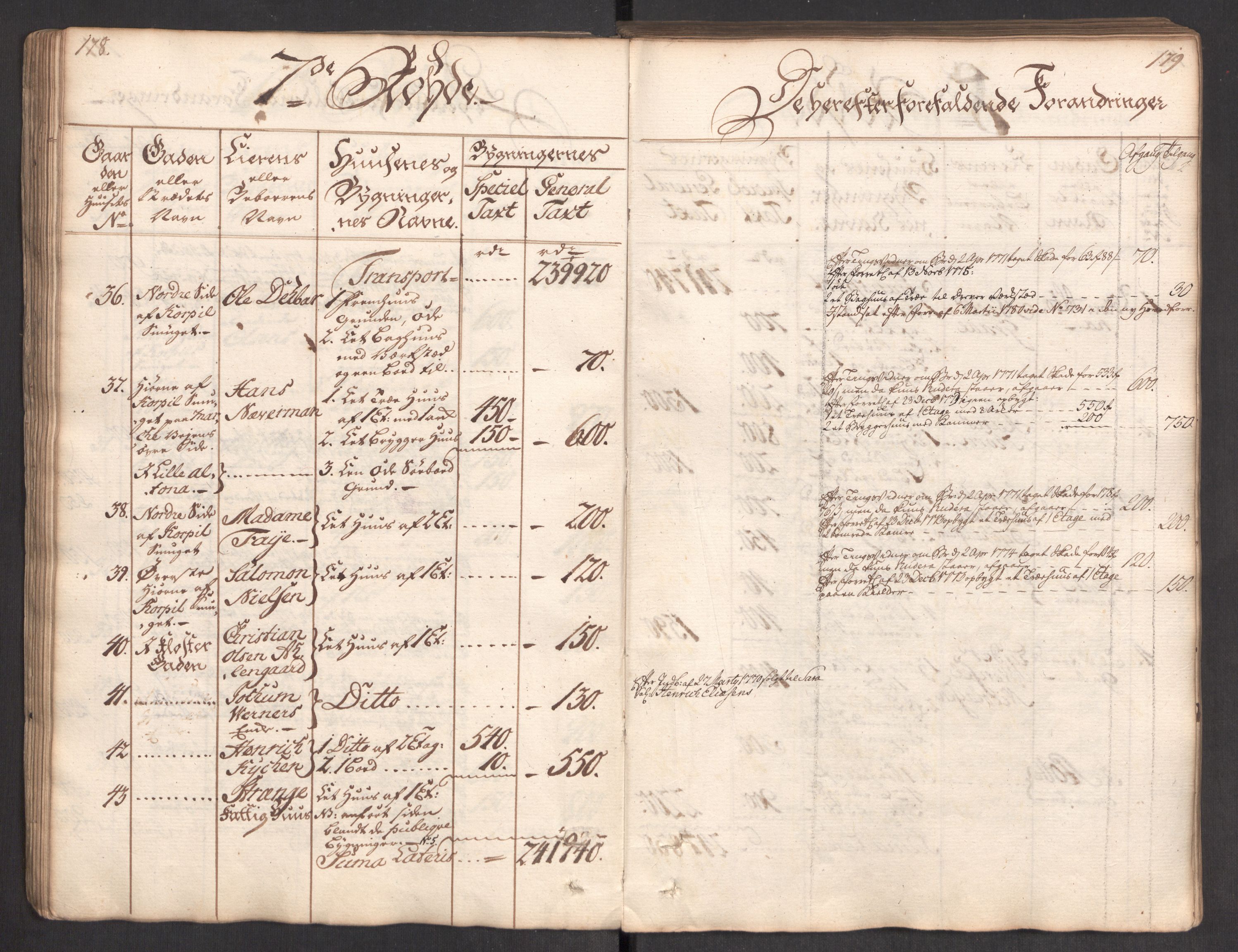 Kommersekollegiet, Brannforsikringskontoret 1767-1814, AV/RA-EA-5458/F/Fa/L0004/0002: Bergen / Branntakstprotokoll, 1767, p. 178-179