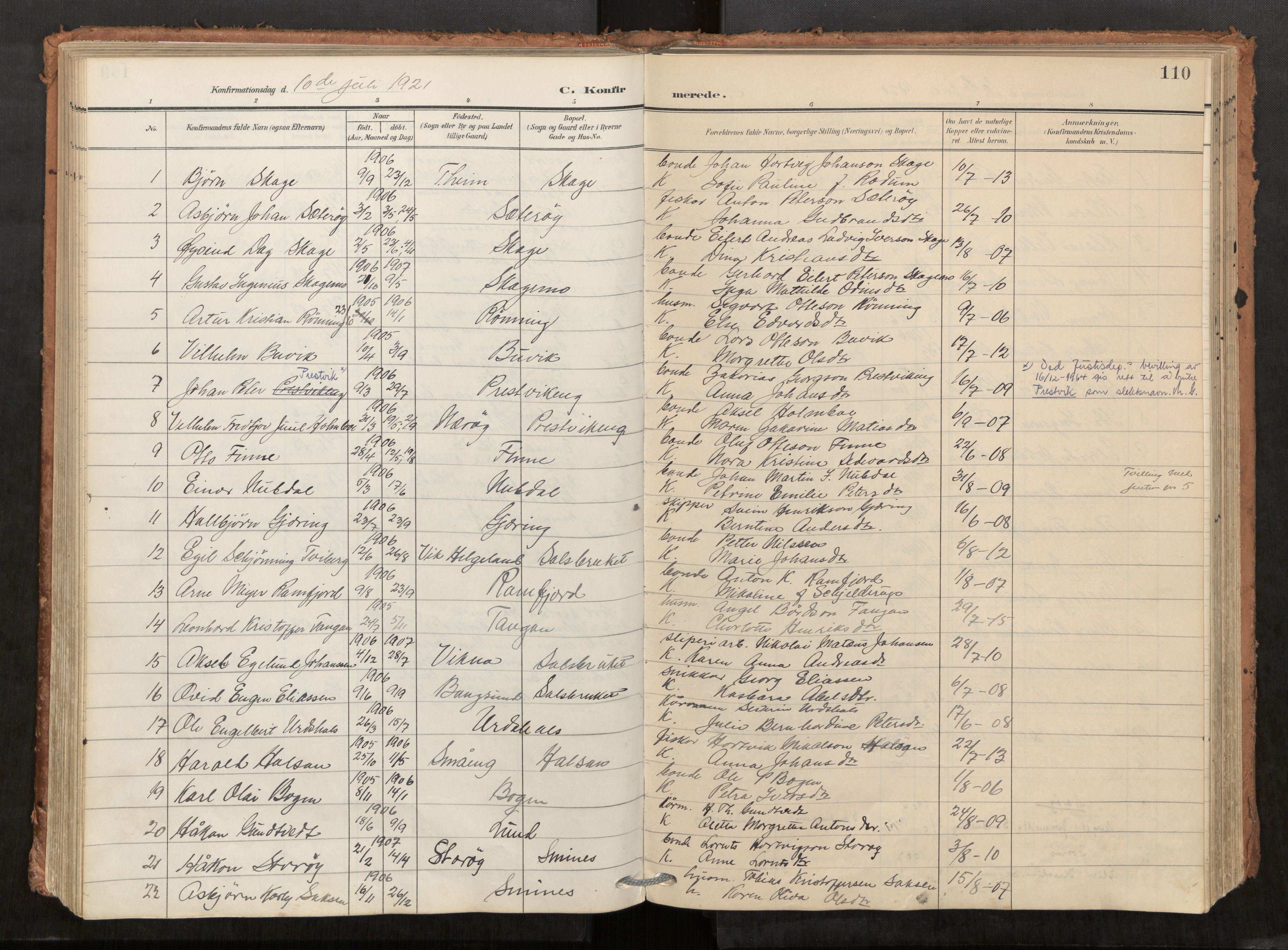 Kolvereid sokneprestkontor, AV/SAT-A-1171/H/Ha/Haa/L0001: Parish register (official) no. 1, 1903-1922, p. 110