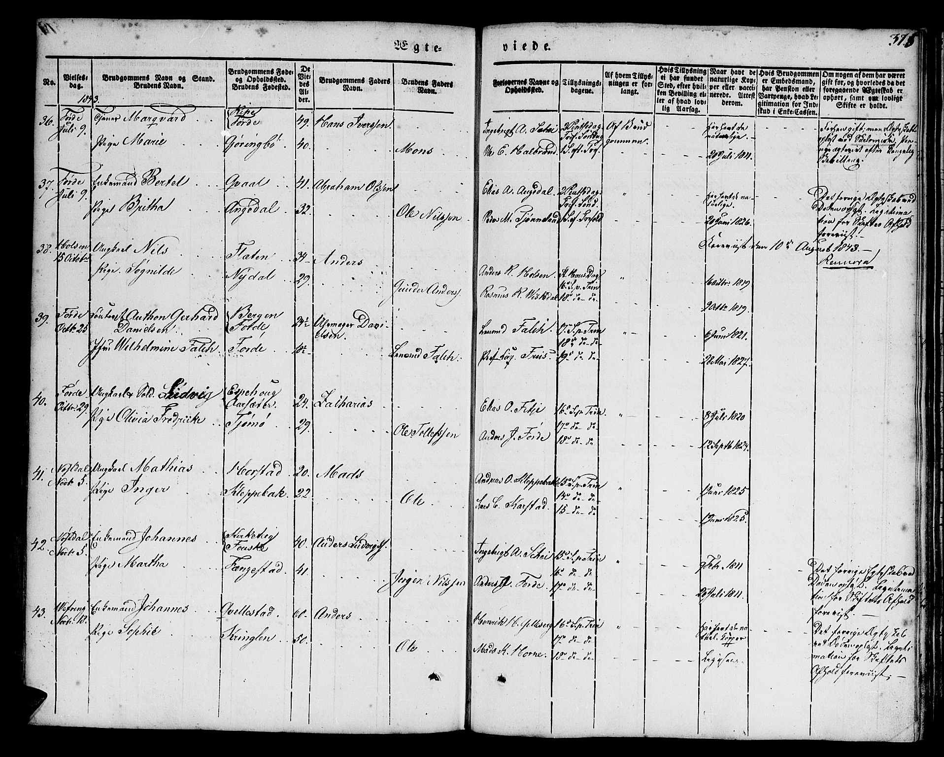 Førde sokneprestembete, SAB/A-79901/H/Haa/Haaa/L0007: Parish register (official) no. A 7, 1843-1860, p. 375
