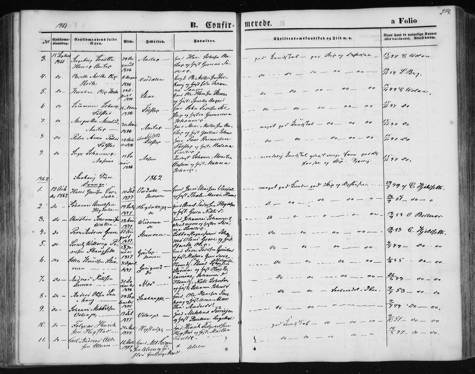 Ministerialprotokoller, klokkerbøker og fødselsregistre - Nord-Trøndelag, SAT/A-1458/730/L0283: Parish register (official) no. 730A08, 1855-1865, p. 214