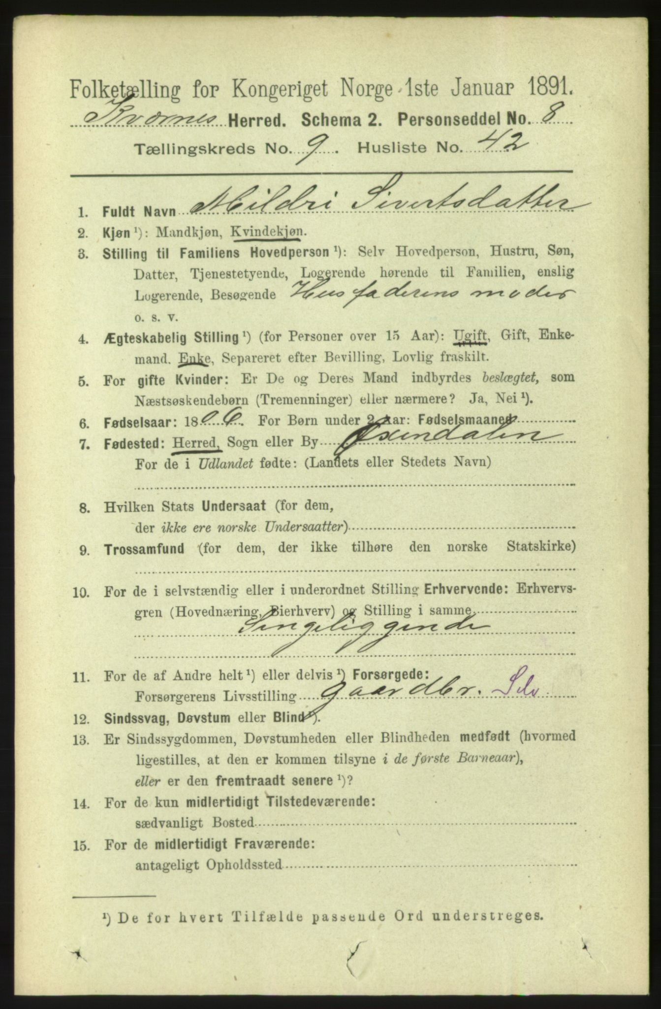 RA, 1891 census for 1553 Kvernes, 1891, p. 4262