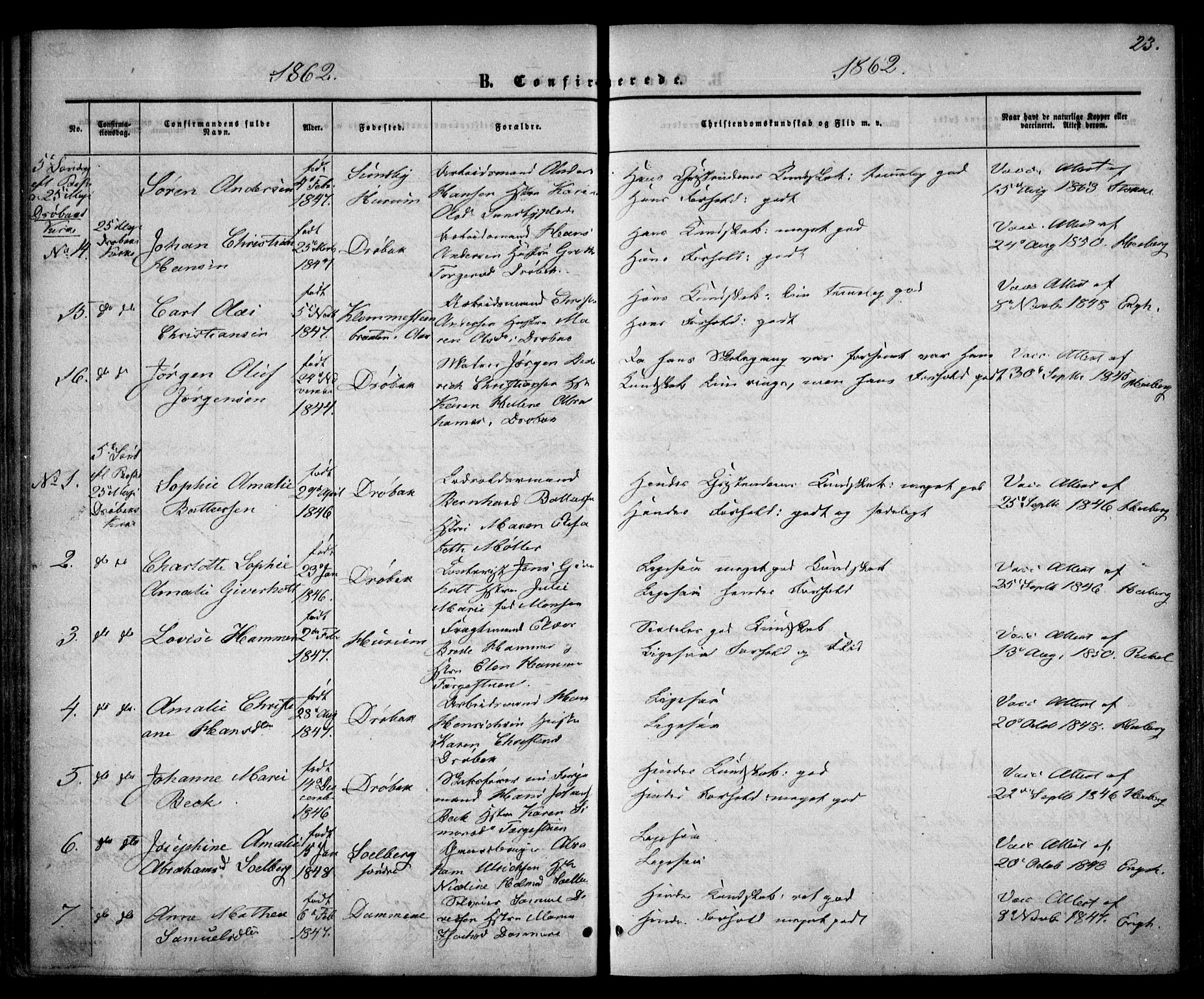 Drøbak prestekontor Kirkebøker, SAO/A-10142a/F/Fa/L0002: Parish register (official) no. I 2, 1858-1870, p. 23