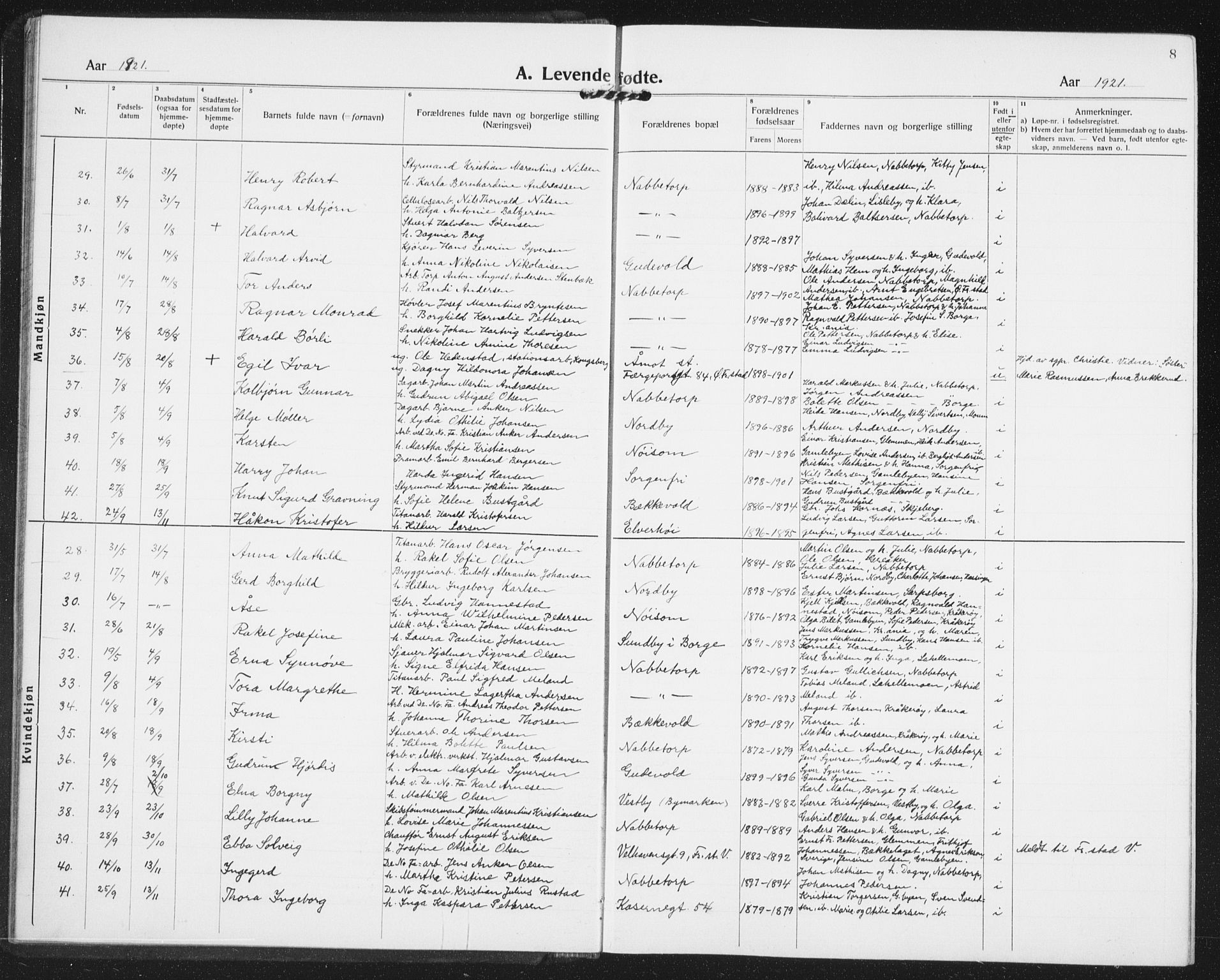 Østre Fredrikstad prestekontor Kirkebøker, AV/SAO-A-10907/G/Ga/L0003: Parish register (copy) no. 3, 1920-1940, p. 8