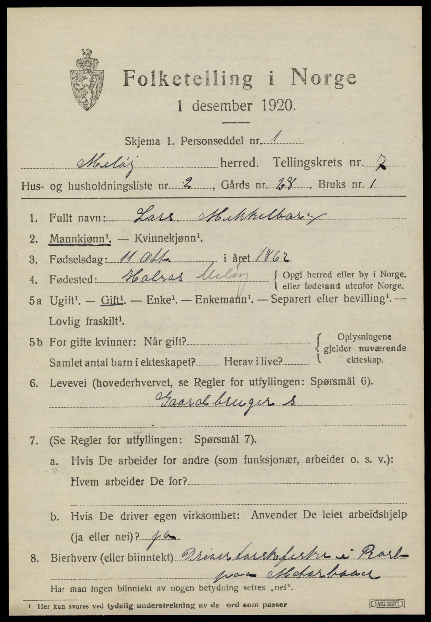 SAT, 1920 census for Meløy, 1920, p. 3729