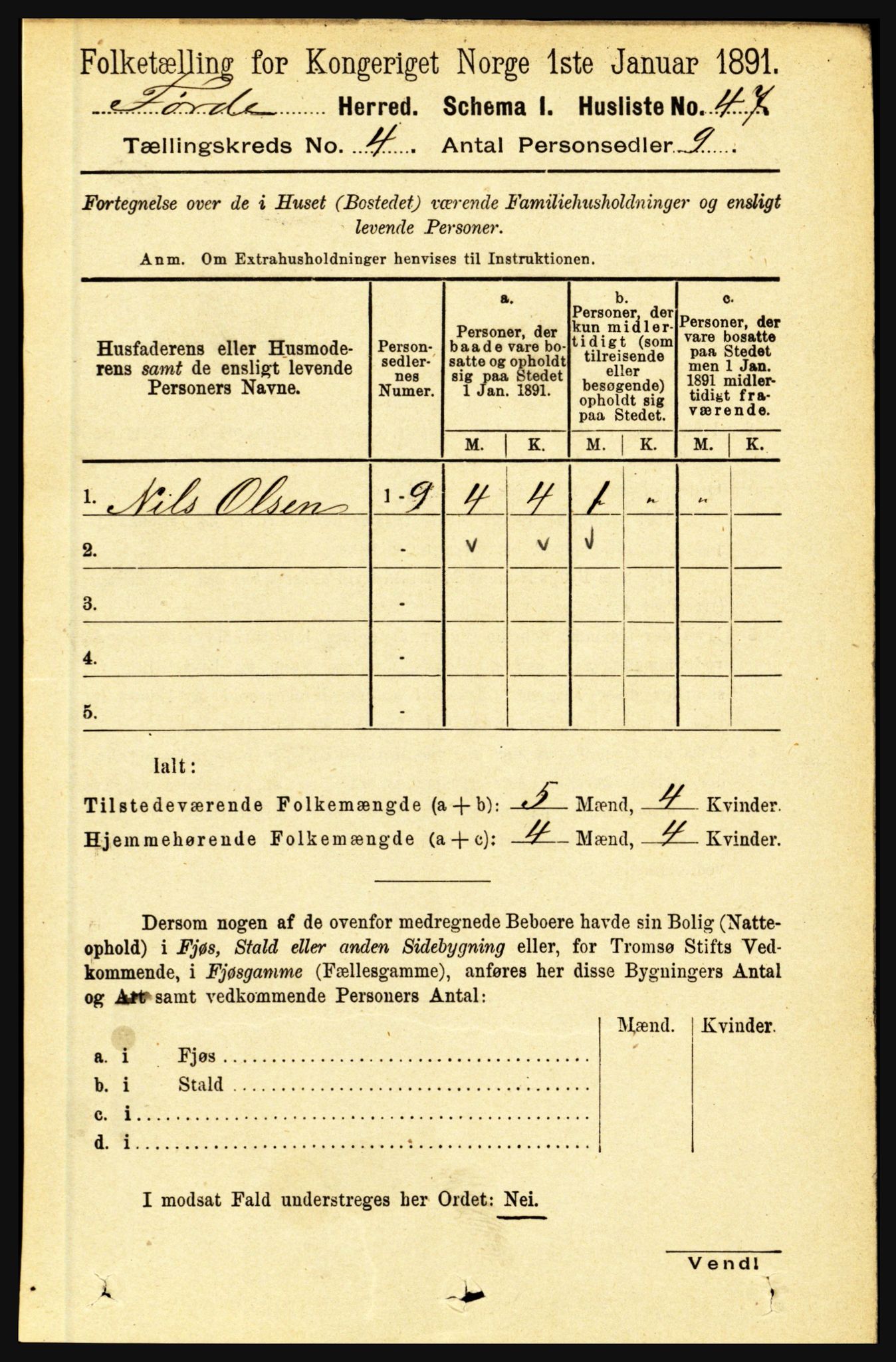 RA, 1891 census for 1432 Førde, 1891, p. 1047