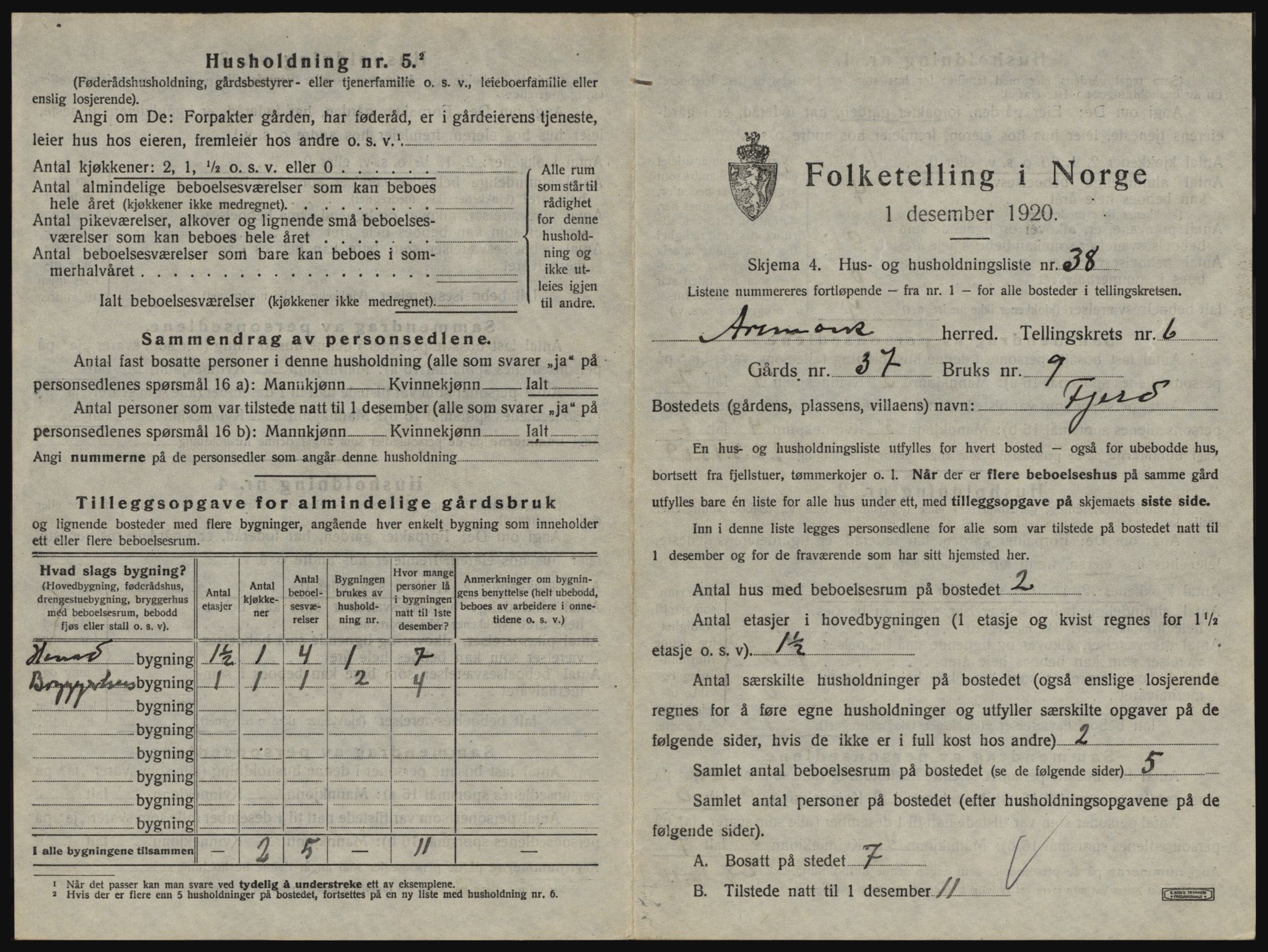 SAO, 1920 census for Aremark, 1920, p. 657
