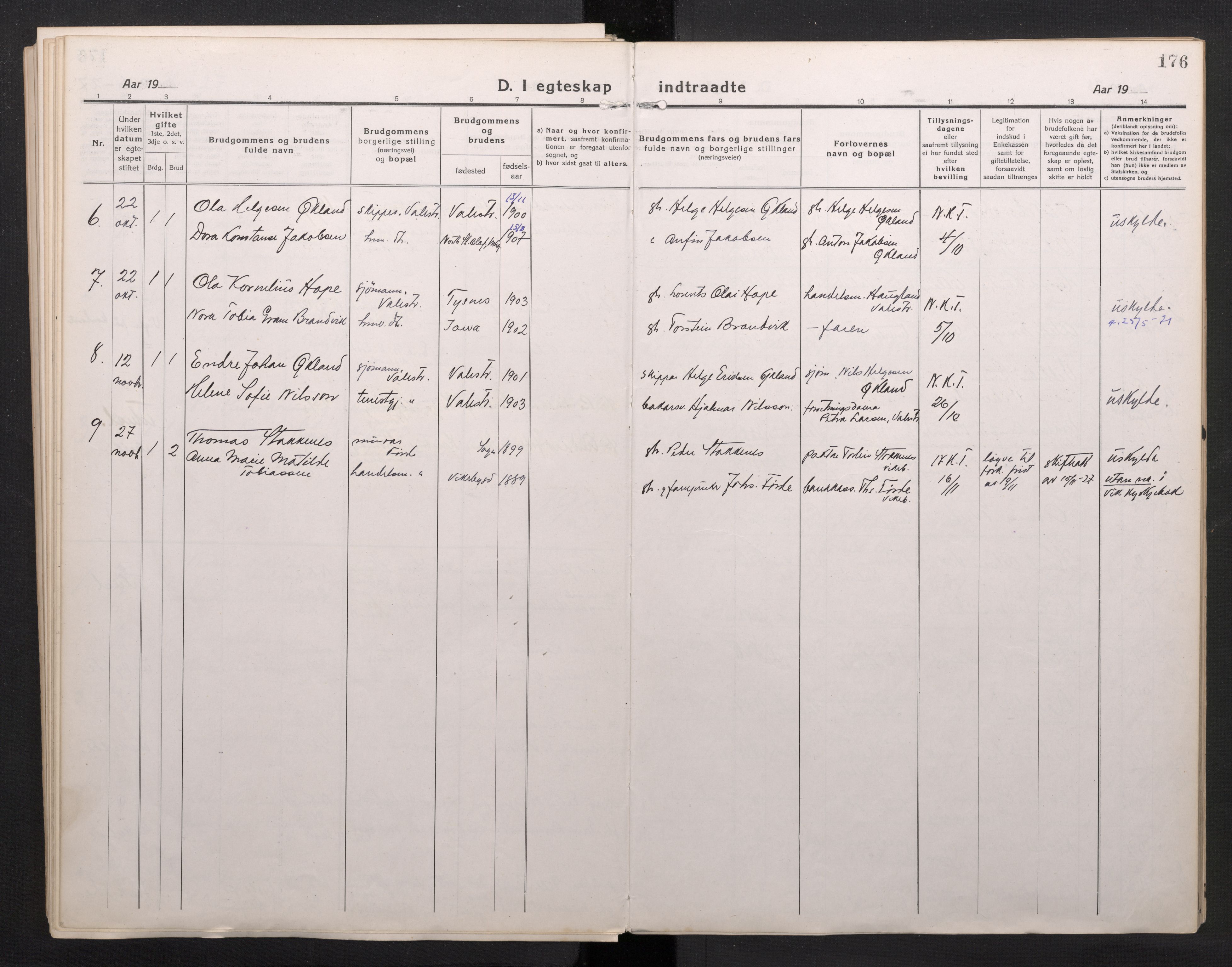 Sveio Sokneprestembete, AV/SAB-A-78501/H/Haa: Parish register (official) no. C 4, 1917-1948, p. 176