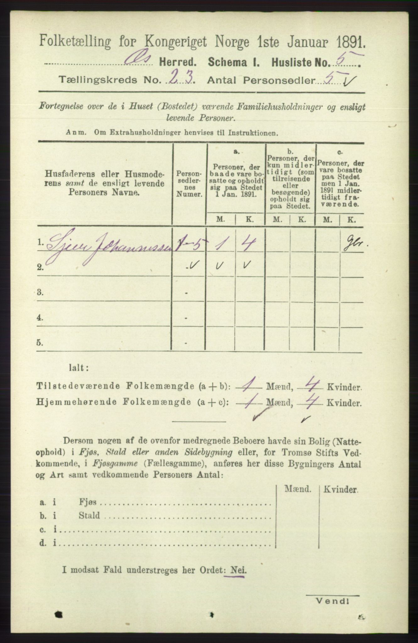 RA, 1891 census for 1243 Os, 1891, p. 5051