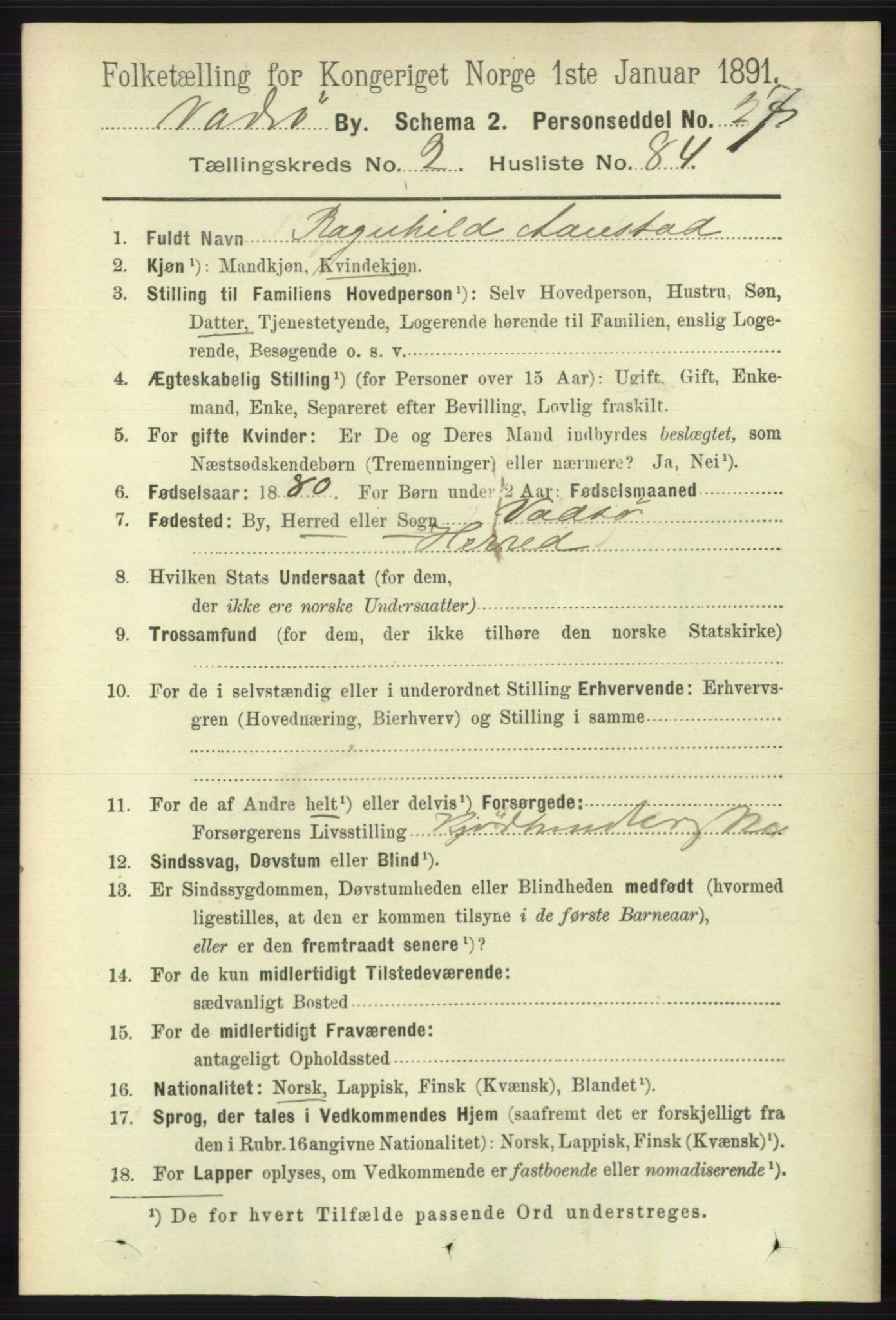 RA, 1891 census for 2003 Vadsø, 1891, p. 1506