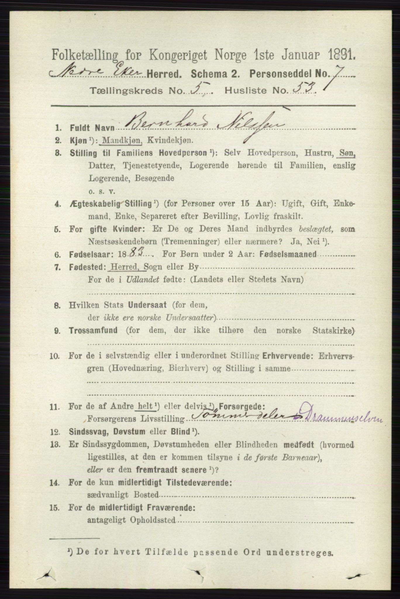 RA, 1891 census for 0625 Nedre Eiker, 1891, p. 2653