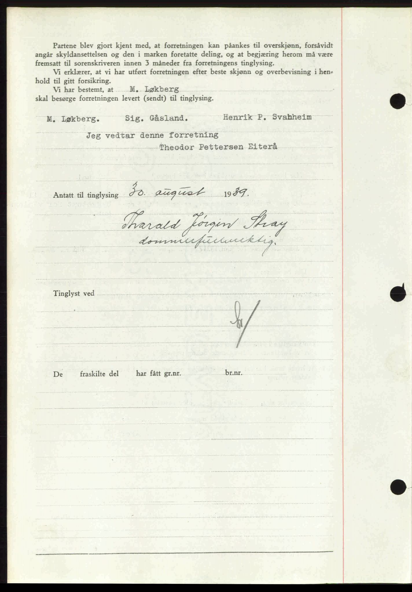 Rana sorenskriveri , SAT/A-1108/1/2/2C: Mortgage book no. A 6, 1939-1940, Diary no: : 1358/1939