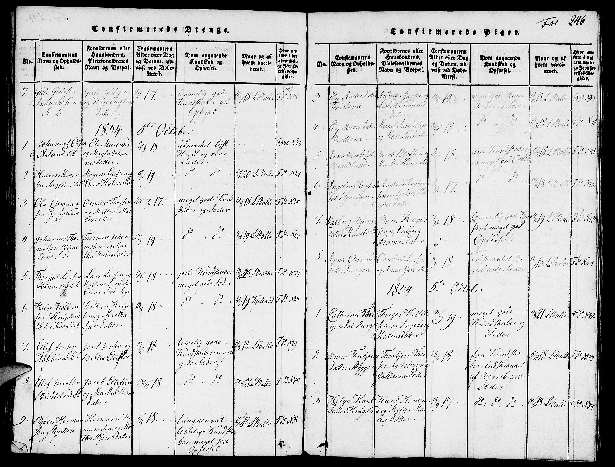 Vikedal sokneprestkontor, SAST/A-101840/01/V: Parish register (copy) no. B 3, 1816-1867, p. 246