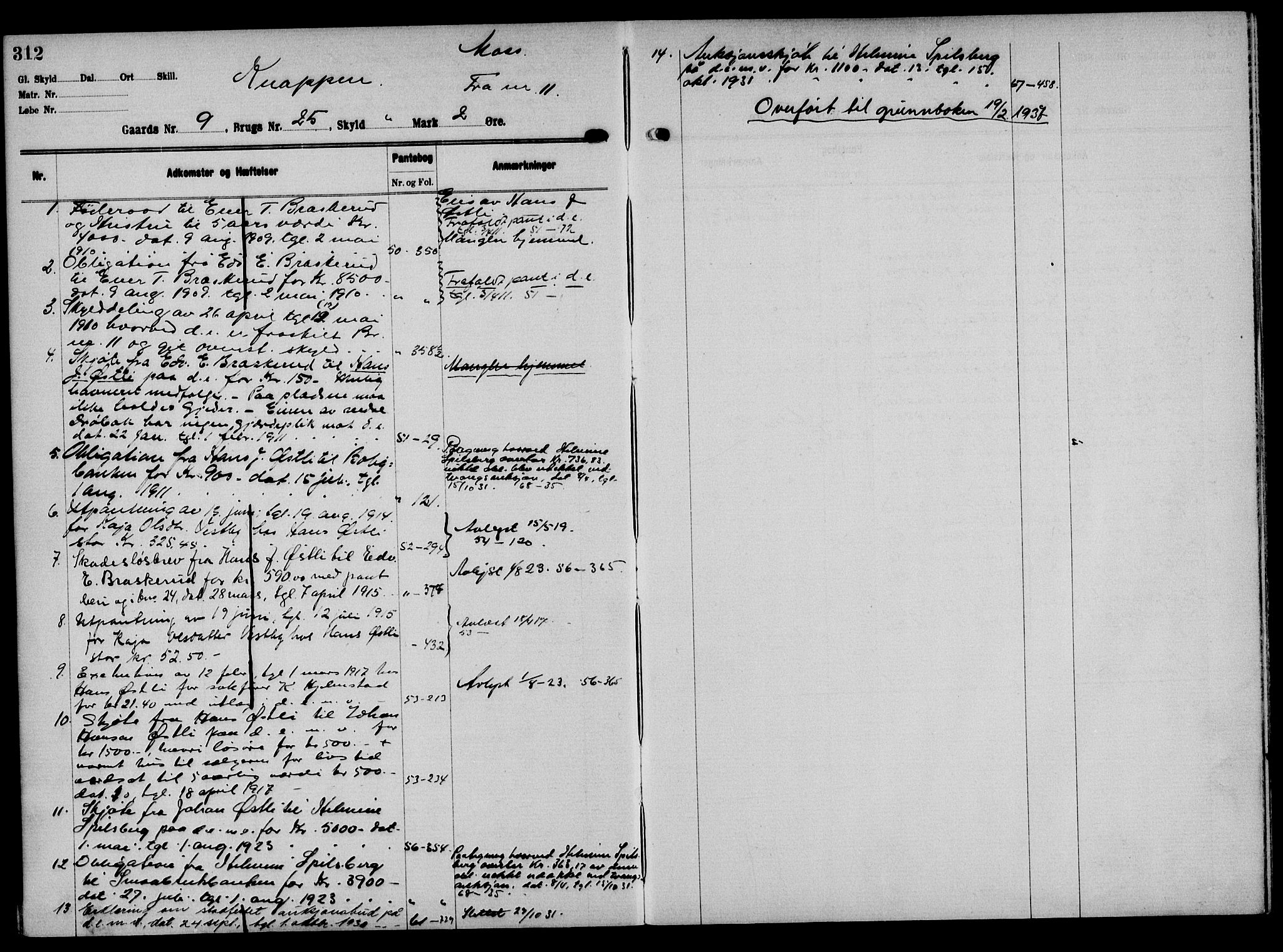 Solør tingrett, AV/SAH-TING-008/H/Ha/Hak/L0001: Mortgage register no. I, 1900-1935, p. 312