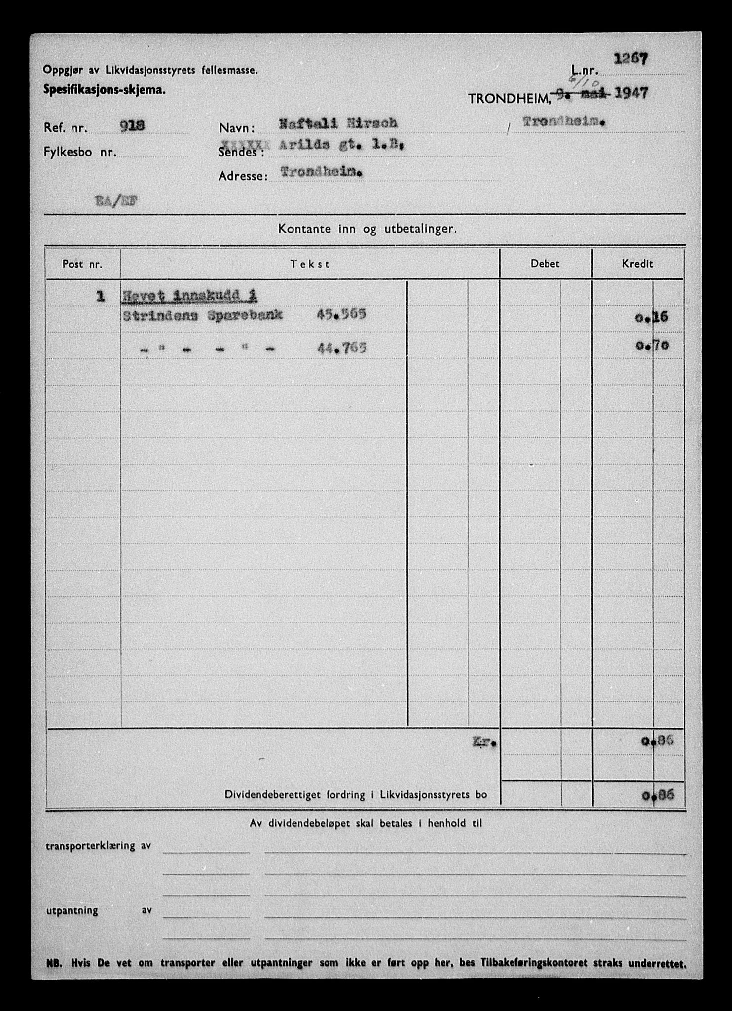 Justisdepartementet, Tilbakeføringskontoret for inndratte formuer, AV/RA-S-1564/H/Hc/Hca/L0896: --, 1945-1947, p. 280