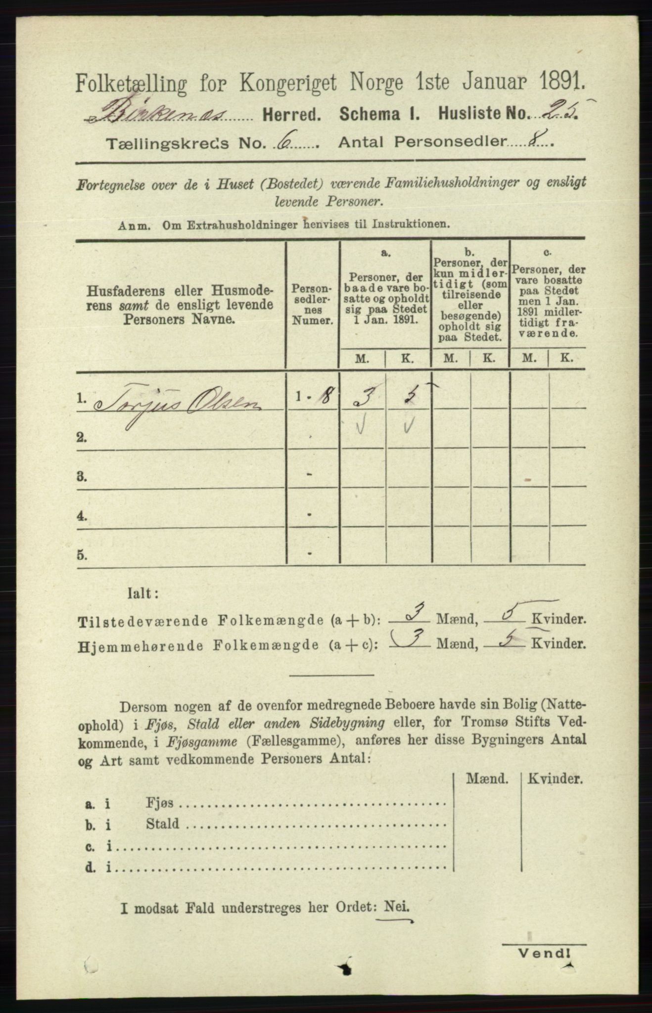 RA, 1891 Census for 0928 Birkenes, 1891, p. 1790