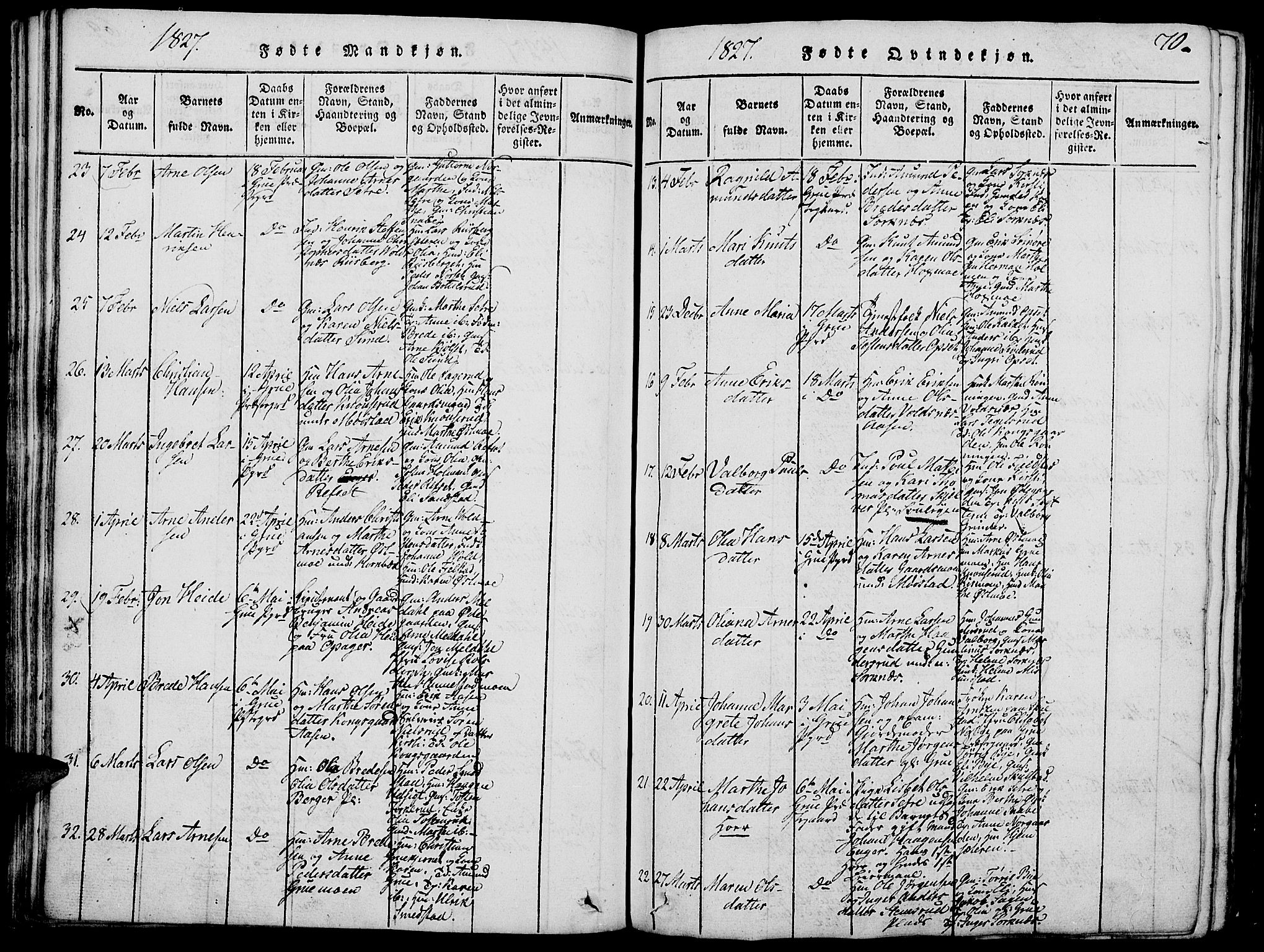 Grue prestekontor, AV/SAH-PREST-036/H/Ha/Hab/L0002: Parish register (copy) no. 2, 1815-1841, p. 70