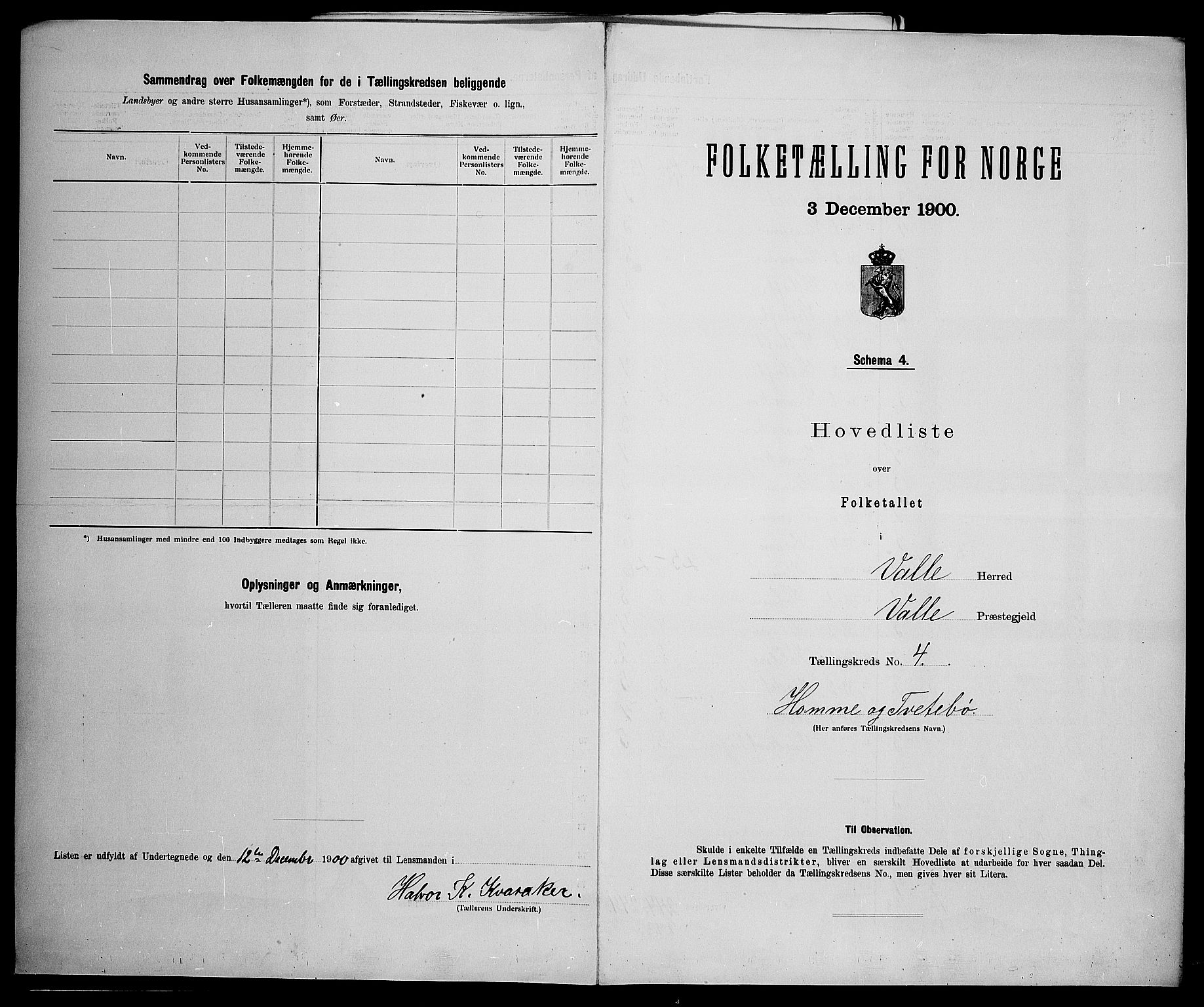 SAK, 1900 census for Valle, 1900, p. 20