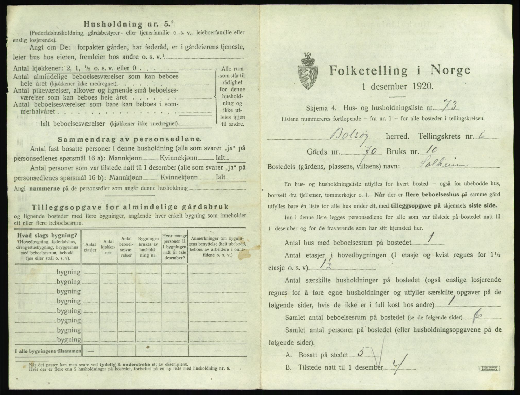 SAT, 1920 census for Bolsøy, 1920, p. 1187