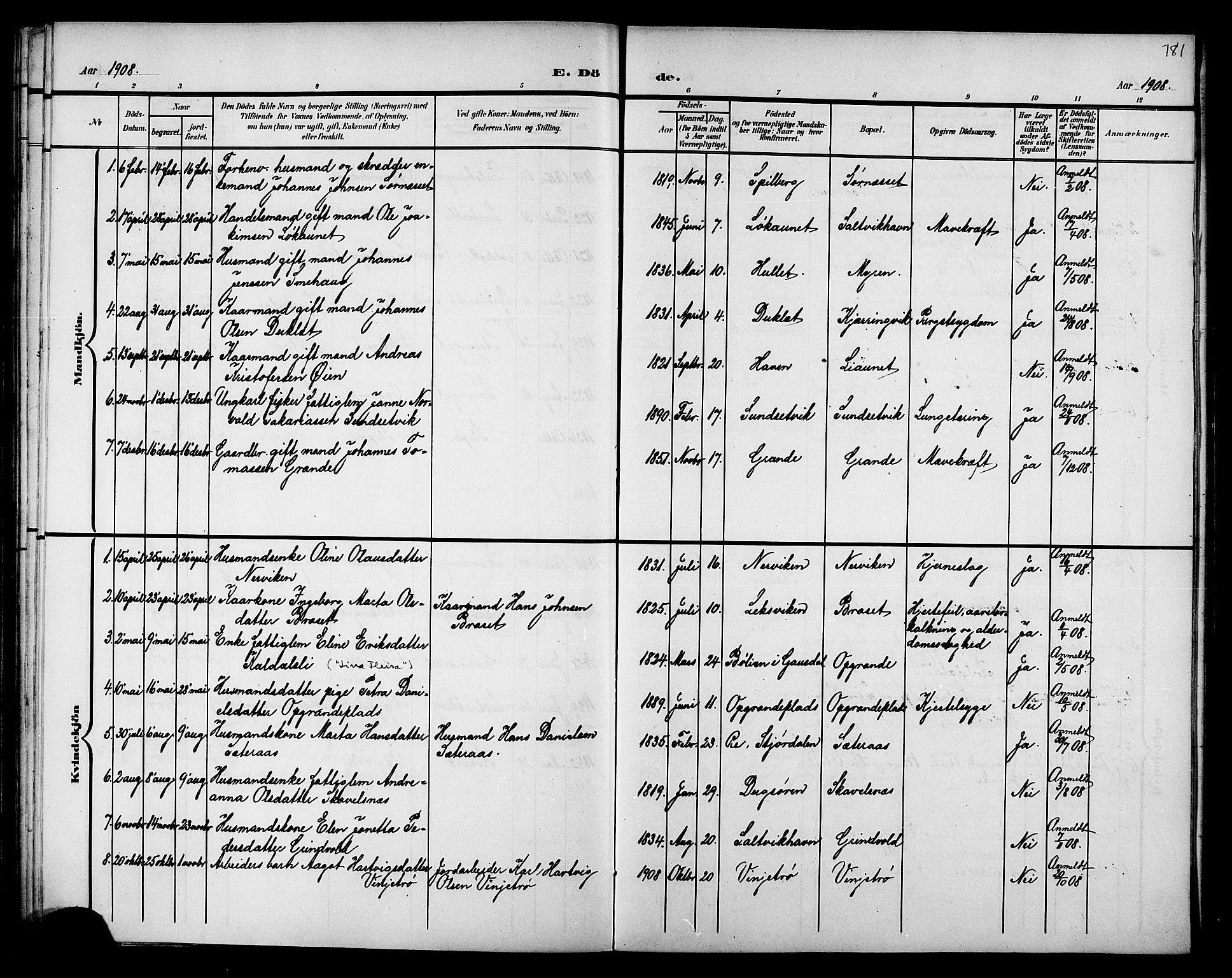 Ministerialprotokoller, klokkerbøker og fødselsregistre - Nord-Trøndelag, SAT/A-1458/733/L0327: Parish register (copy) no. 733C02, 1888-1918, p. 181