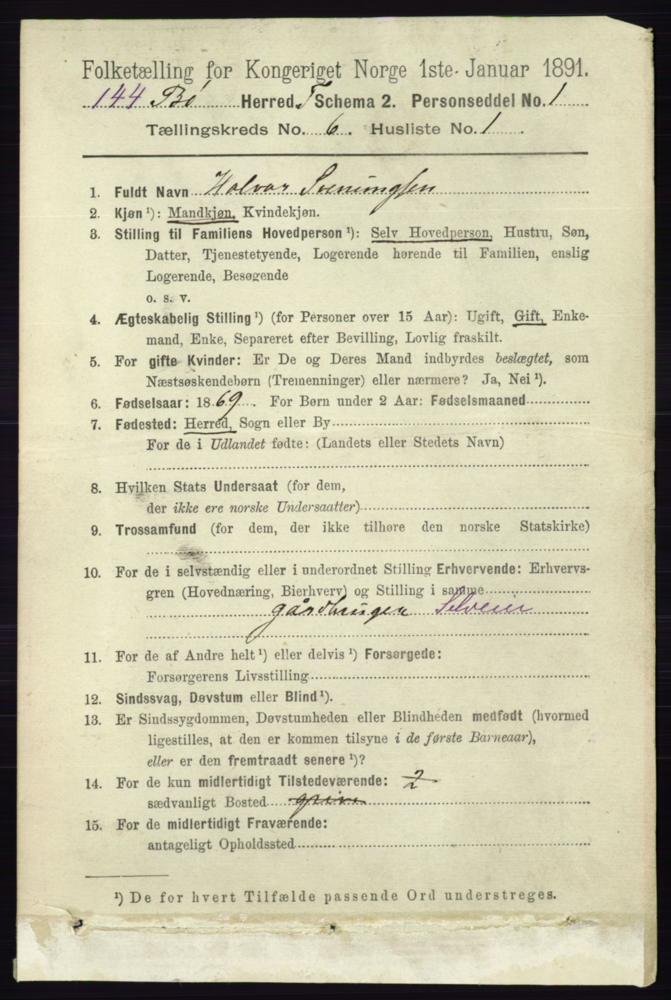 RA, 1891 census for 0821 Bø, 1891, p. 1897