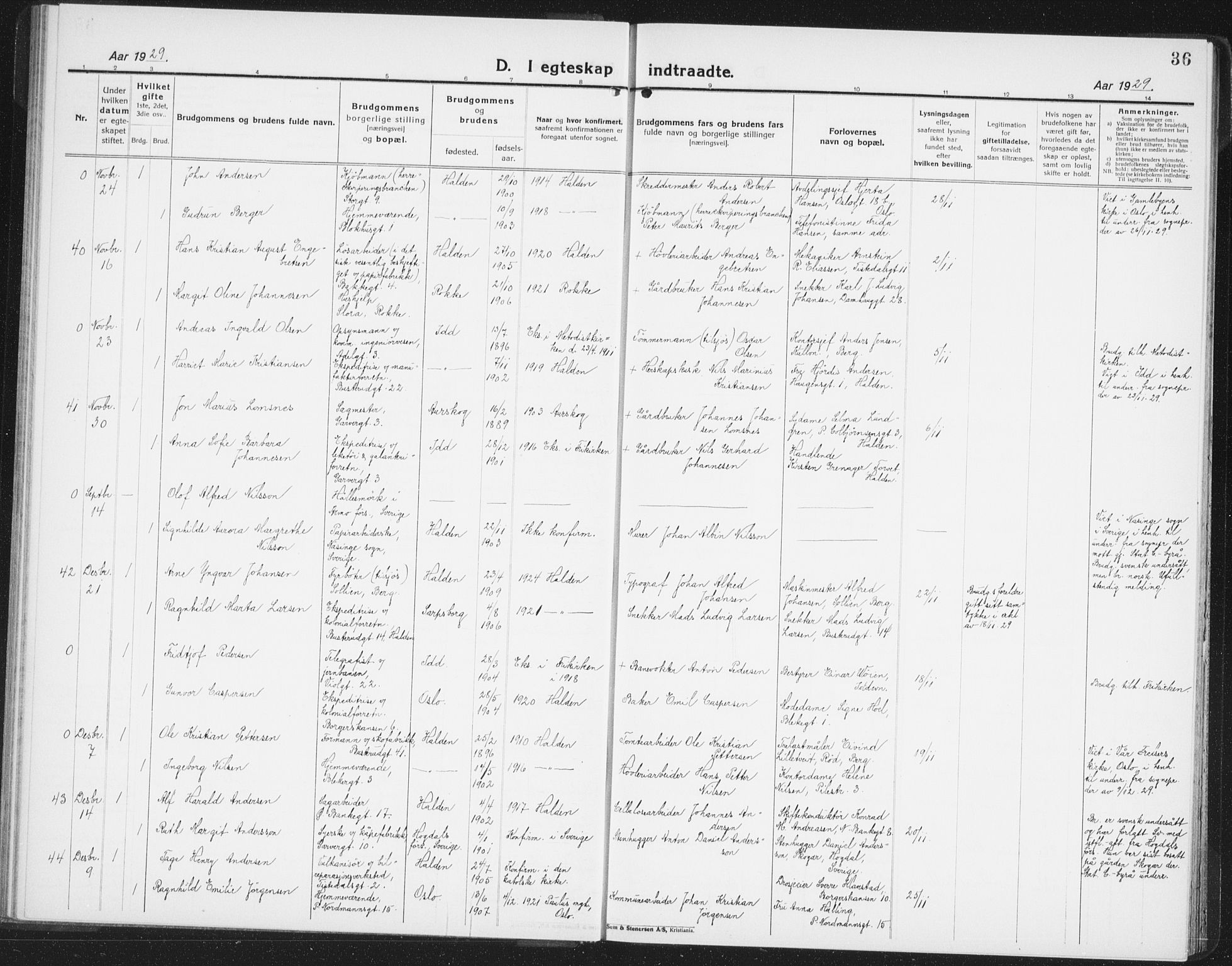 Halden prestekontor Kirkebøker, SAO/A-10909/G/Ga/L0014: Parish register (copy) no. 14, 1925-1943, p. 36