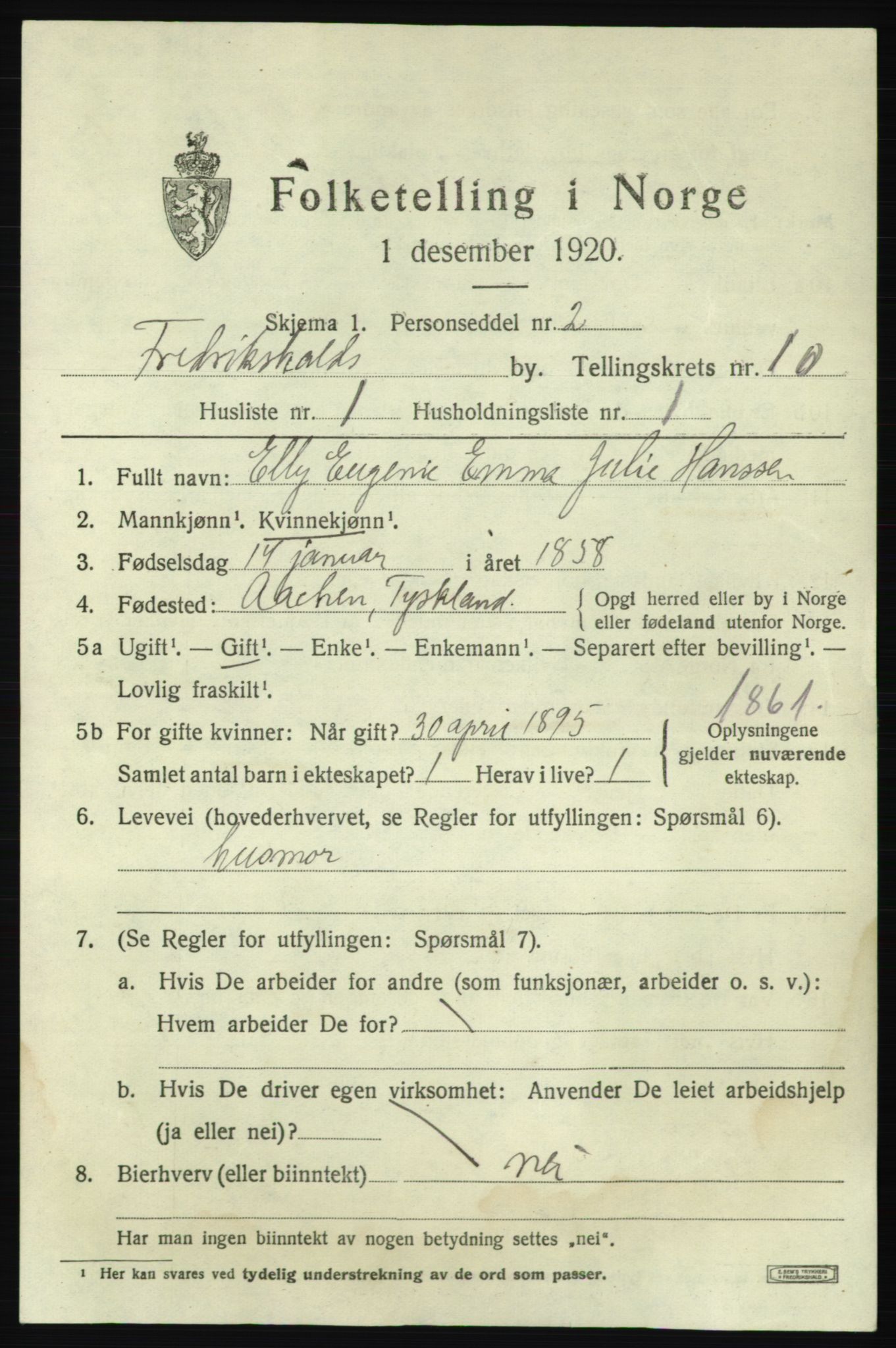 SAO, 1920 census for Fredrikshald, 1920, p. 17414