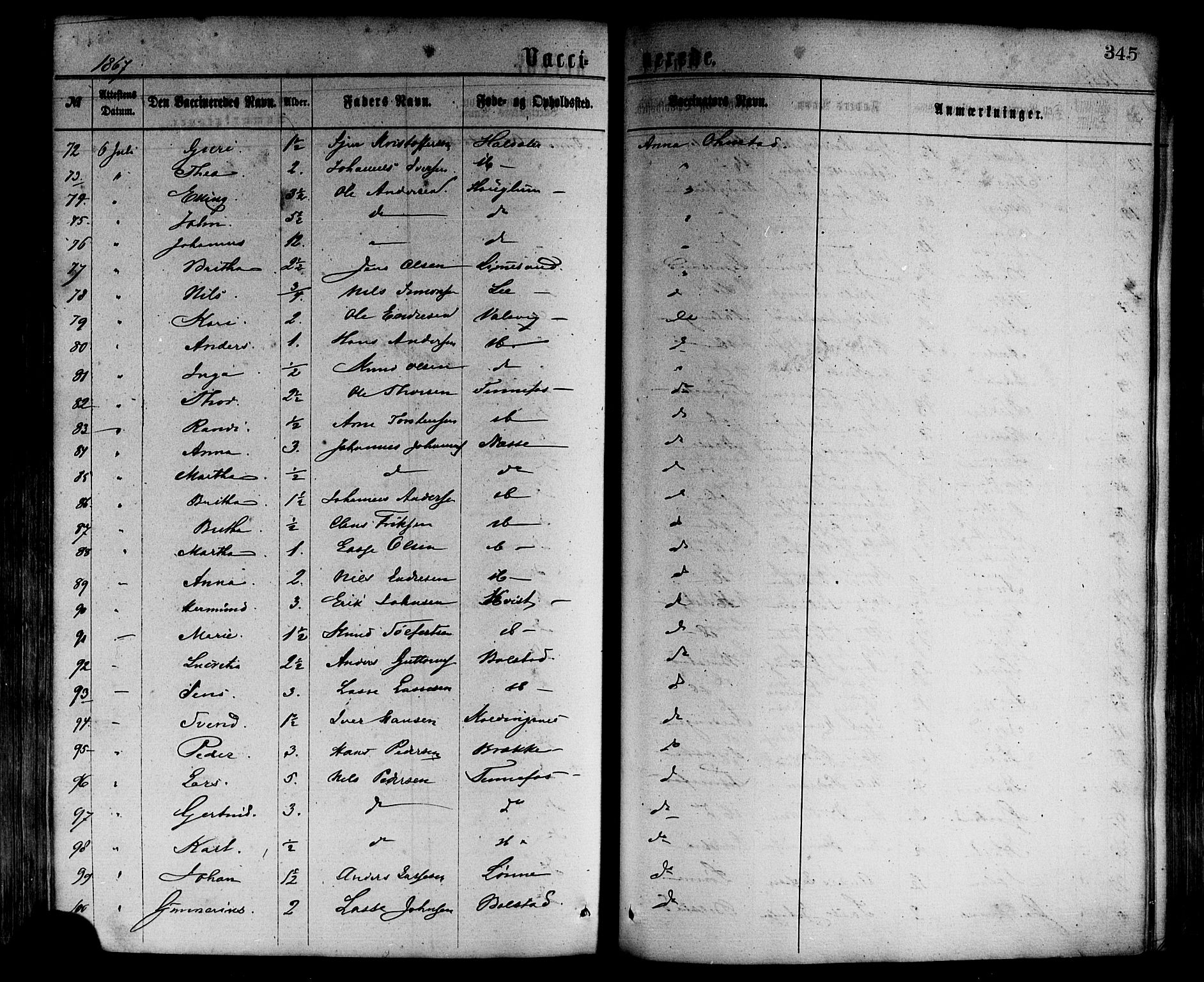 Vik sokneprestembete, AV/SAB-A-81501/H/Haa/Haaa/L0009: Parish register (official) no. A 9, 1866-1877, p. 345