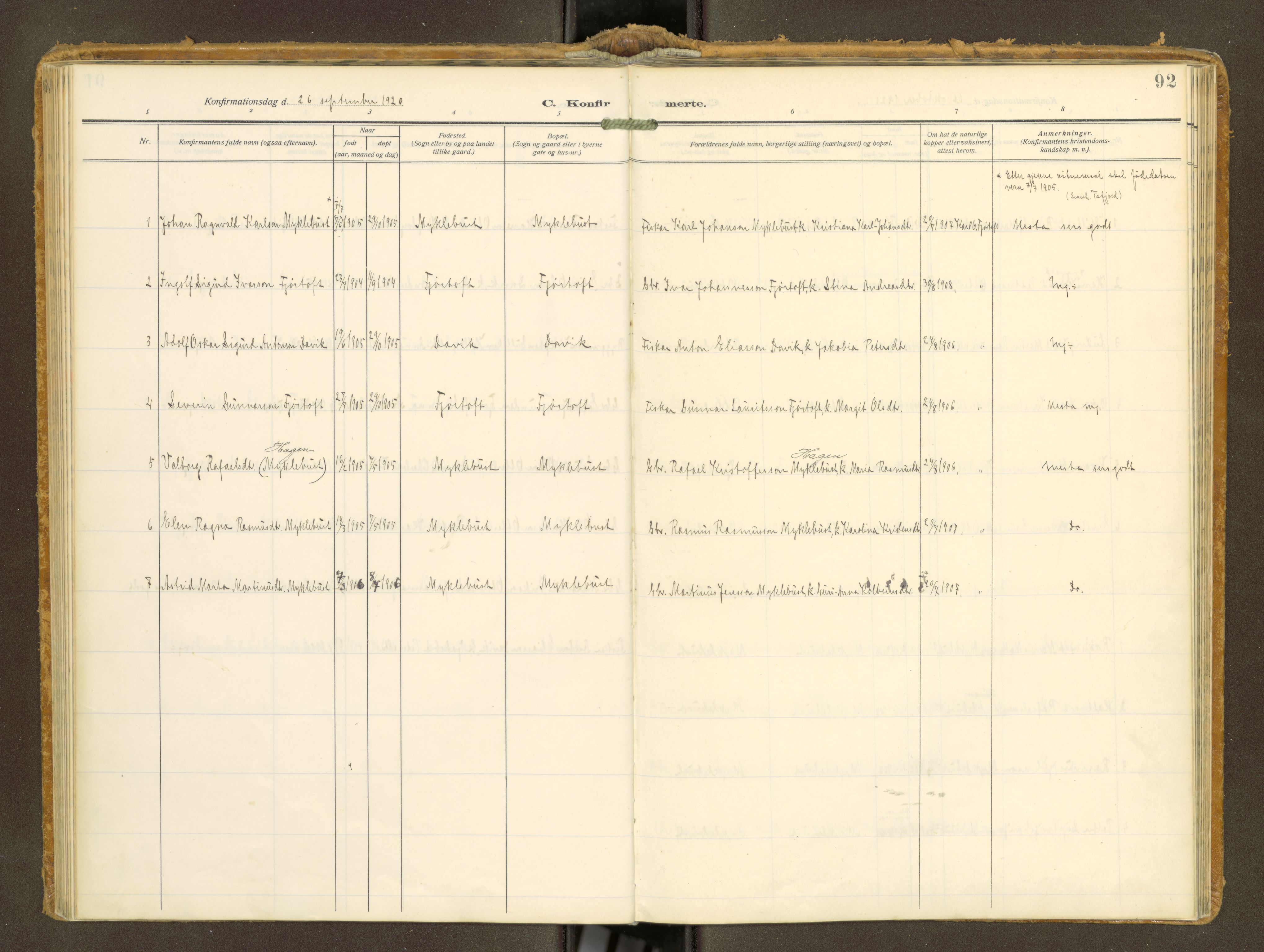 Ministerialprotokoller, klokkerbøker og fødselsregistre - Møre og Romsdal, AV/SAT-A-1454/538/L0528: Parish register (official) no. 538A--, 1911-1935, p. 92