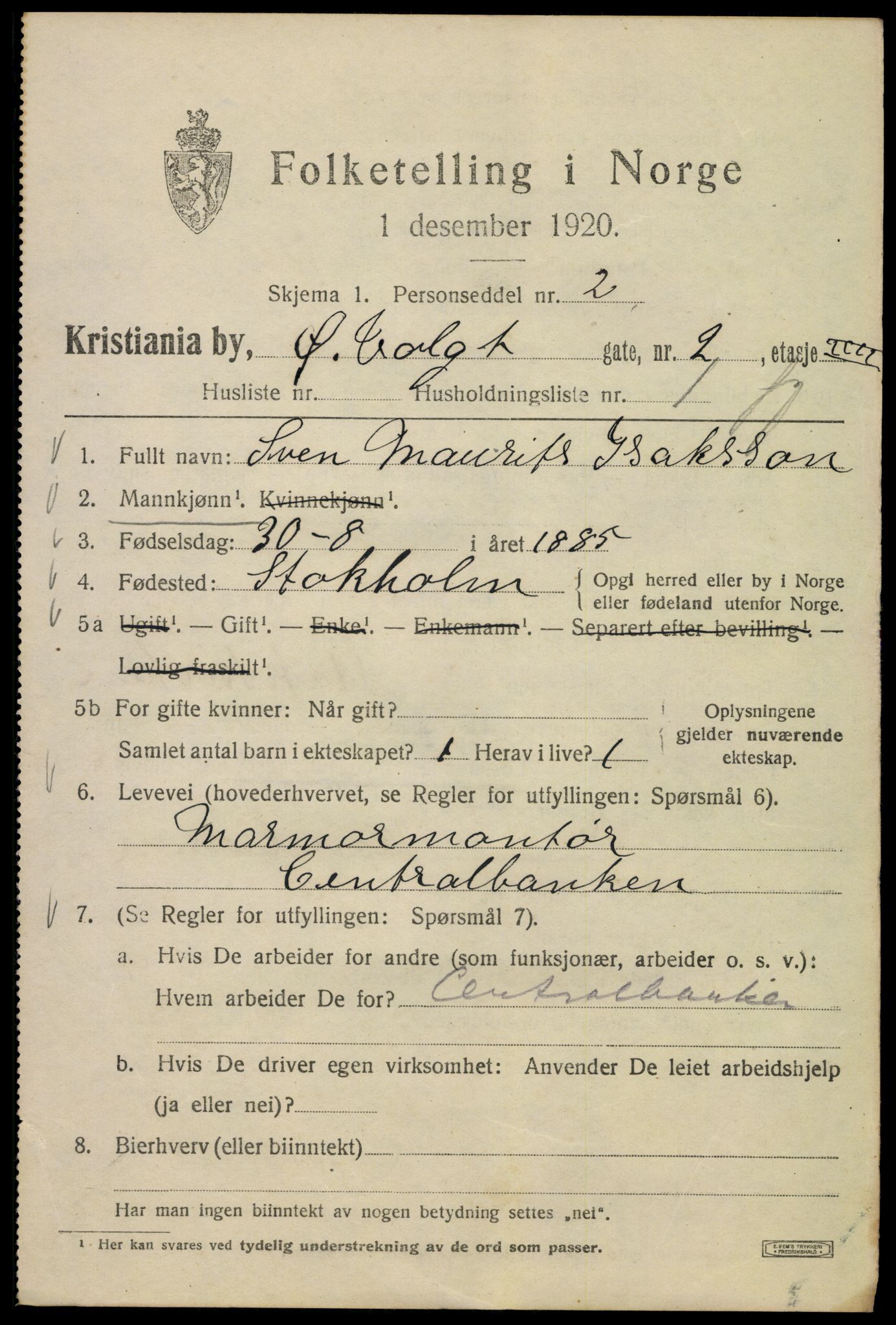 SAO, 1920 census for Kristiania, 1920, p. 658405