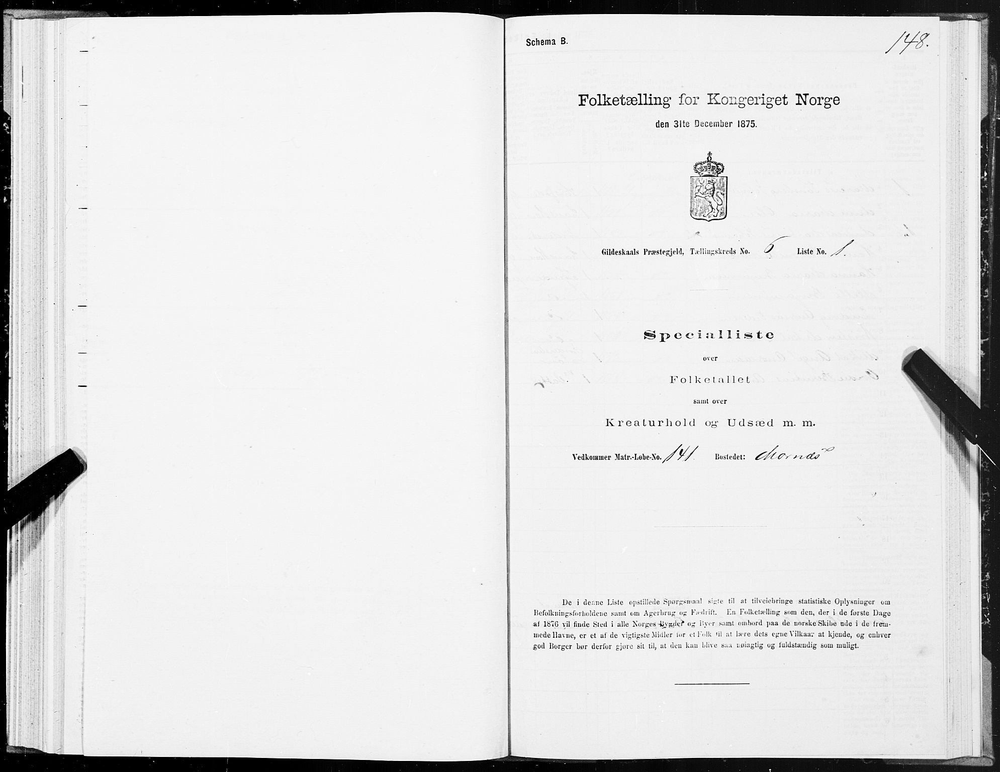 SAT, 1875 census for 1838P Gildeskål, 1875, p. 3148