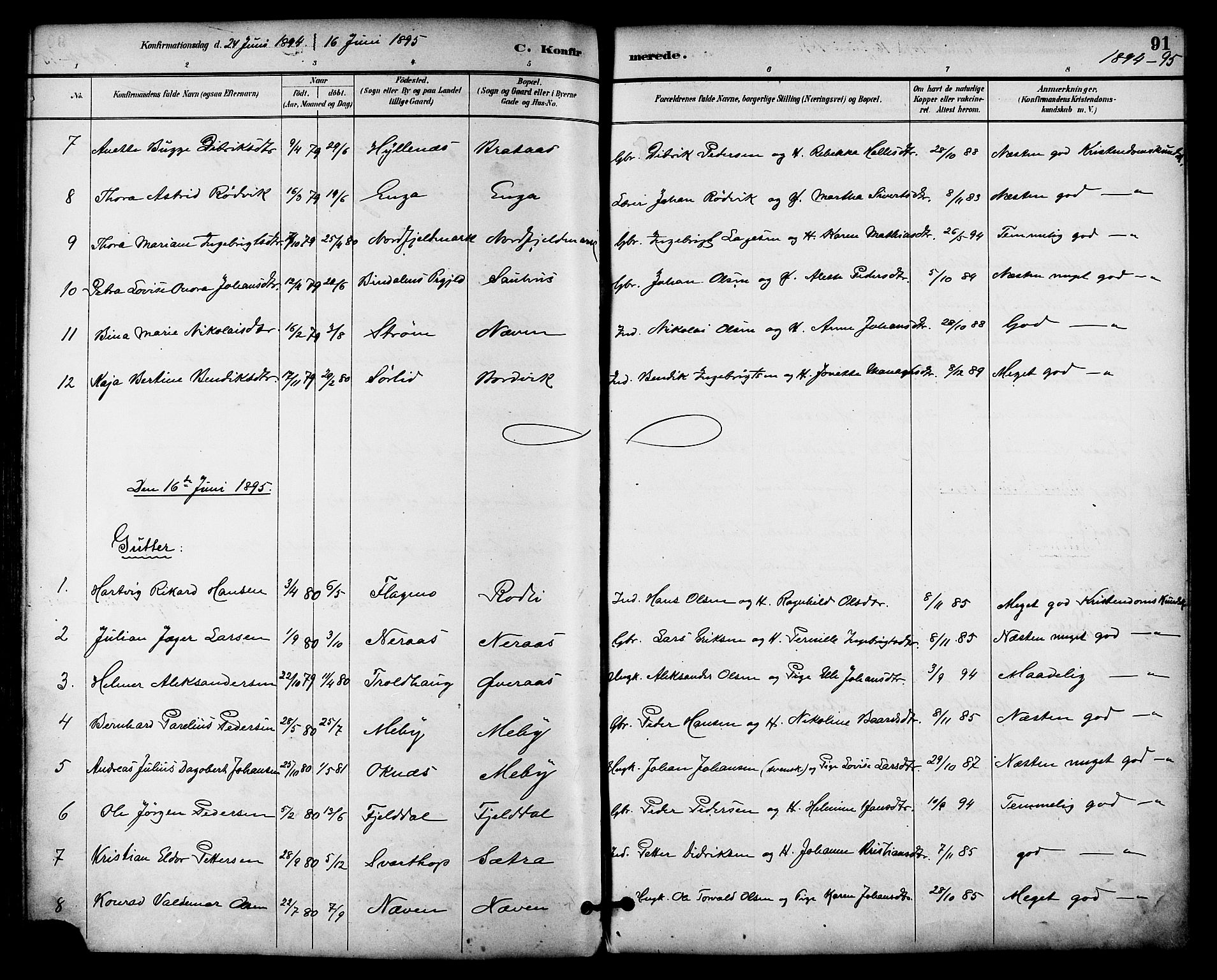 Ministerialprotokoller, klokkerbøker og fødselsregistre - Nordland, AV/SAT-A-1459/814/L0226: Parish register (official) no. 814A07, 1886-1898, p. 91