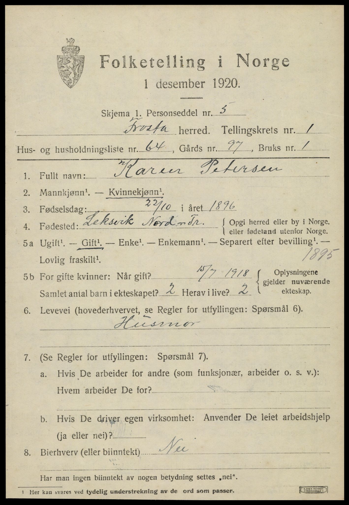 SAT, 1920 census for Frosta, 1920, p. 1762