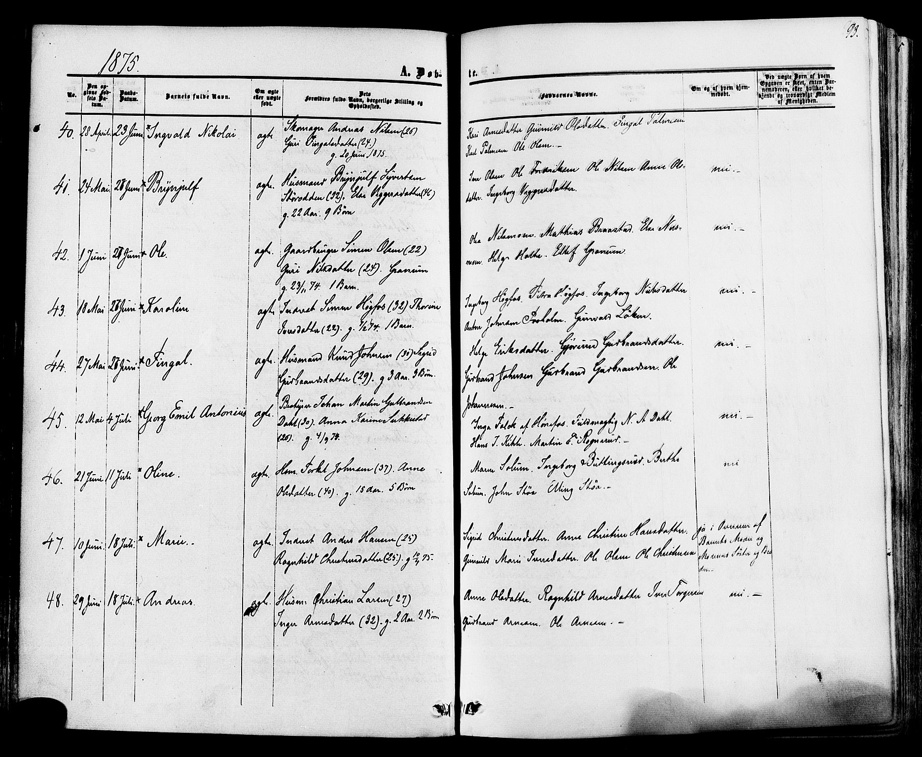 Ådal kirkebøker, AV/SAKO-A-248/F/Fa/L0001: Parish register (official) no. I 1, 1857-1883, p. 93