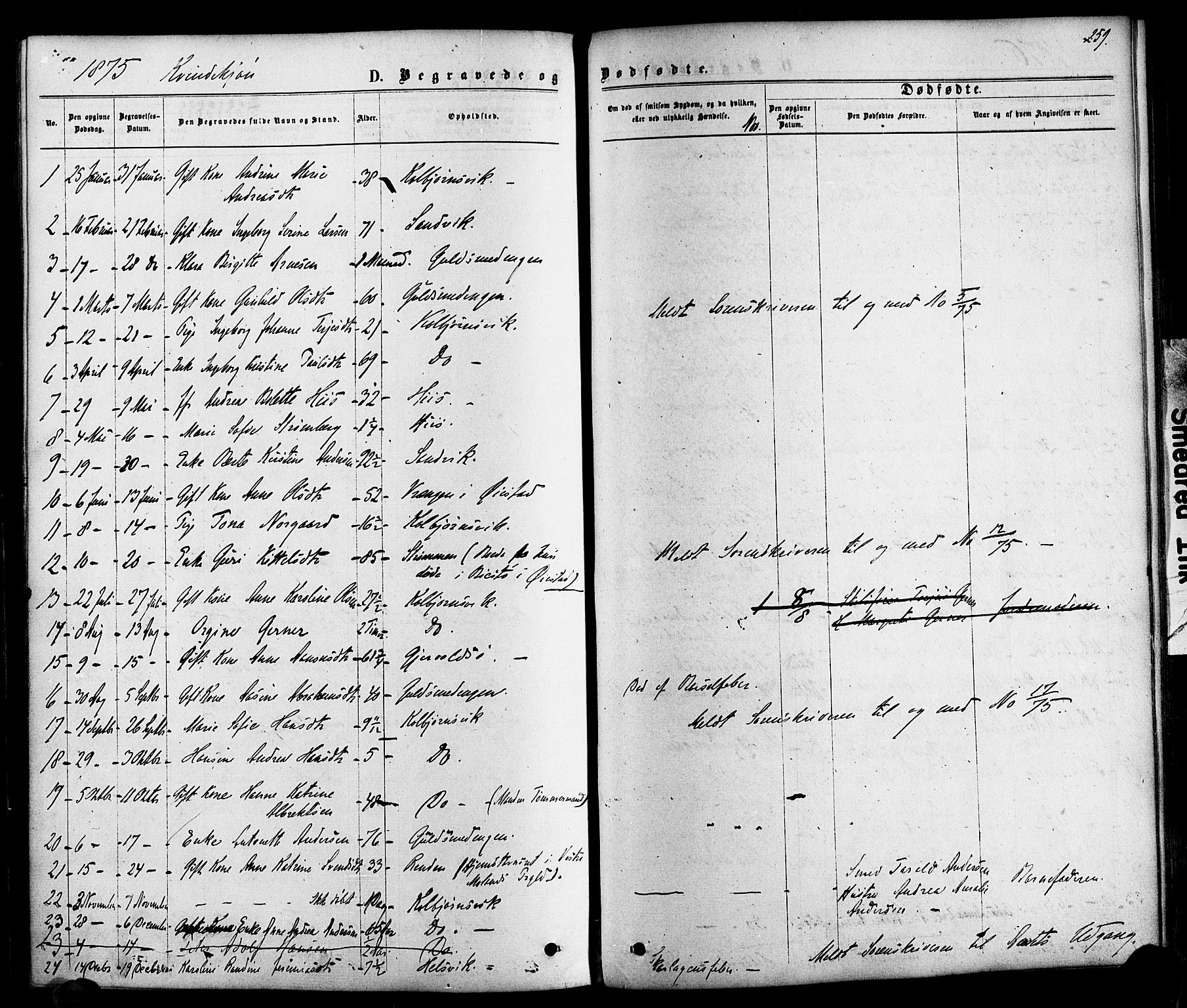 Hisøy sokneprestkontor, SAK/1111-0020/F/Fa/L0002: Parish register (official) no. A 2, 1872-1880, p. 259