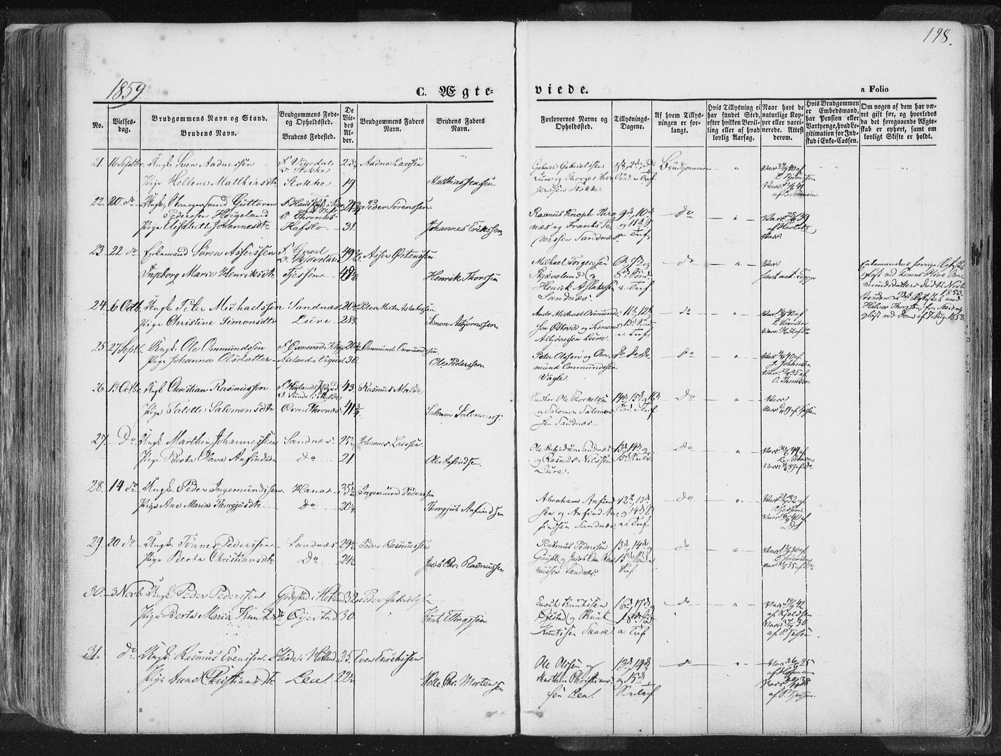 Høyland sokneprestkontor, SAST/A-101799/001/30BA/L0010: Parish register (official) no. A 9.1, 1857-1877, p. 198