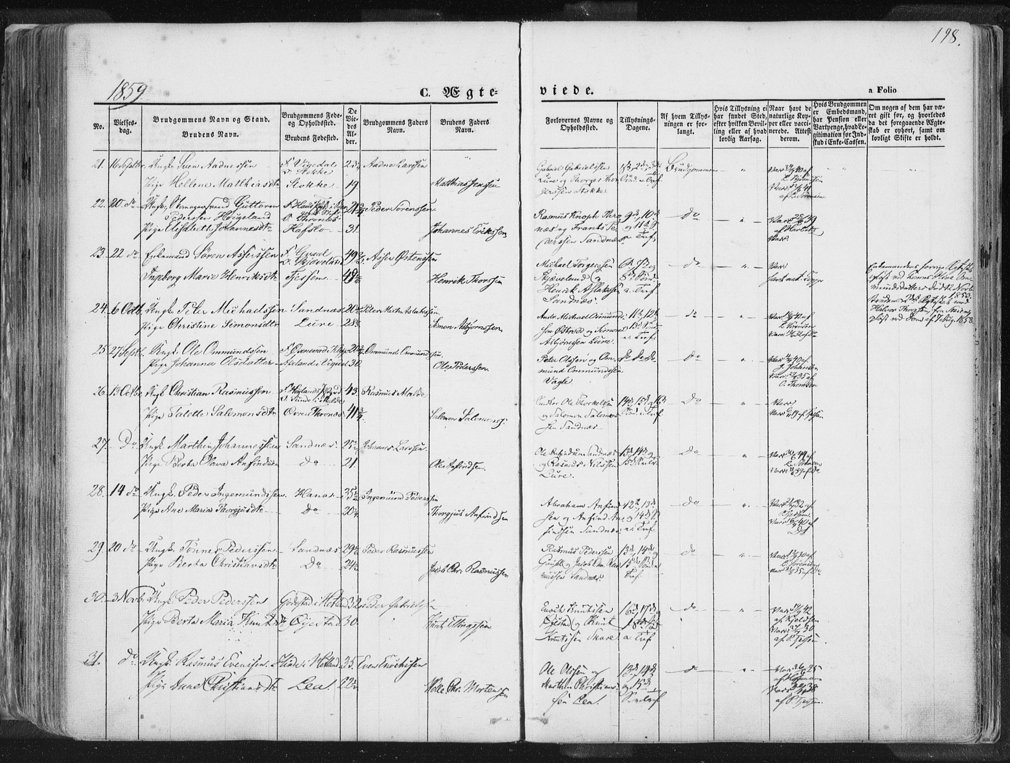 Høyland sokneprestkontor, AV/SAST-A-101799/001/30BA/L0010: Parish register (official) no. A 9.1, 1857-1877, p. 198