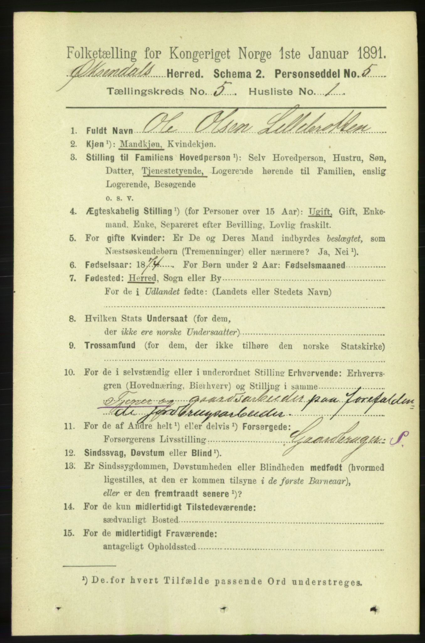 RA, 1891 census for 1561 Øksendal, 1891, p. 1032