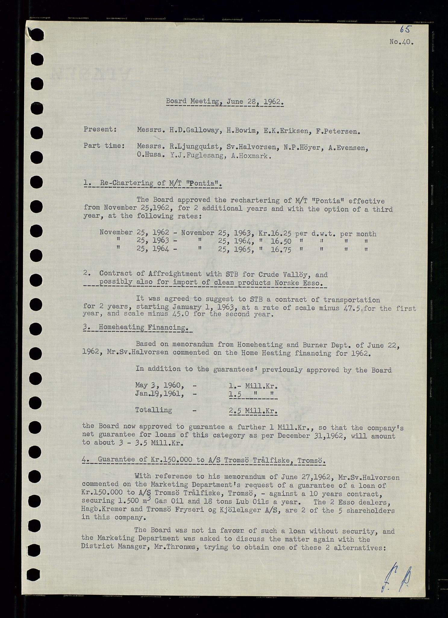 Pa 0982 - Esso Norge A/S, AV/SAST-A-100448/A/Aa/L0001/0003: Den administrerende direksjon Board minutes (styrereferater) / Den administrerende direksjon Board minutes (styrereferater), 1962, p. 65