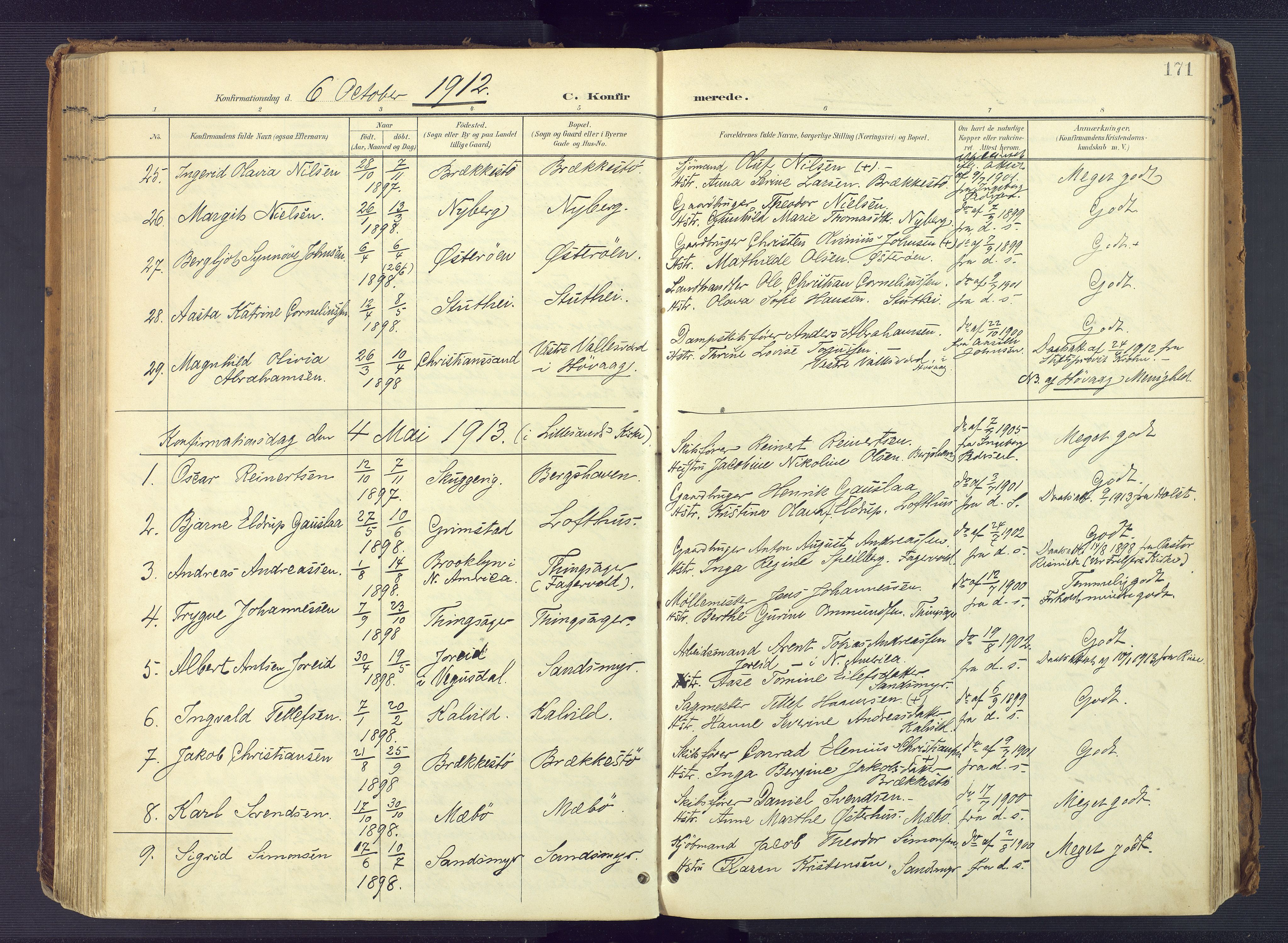 Vestre Moland sokneprestkontor, AV/SAK-1111-0046/F/Fa/Fab/L0010: Parish register (official) no. A 10, 1900-1926, p. 171