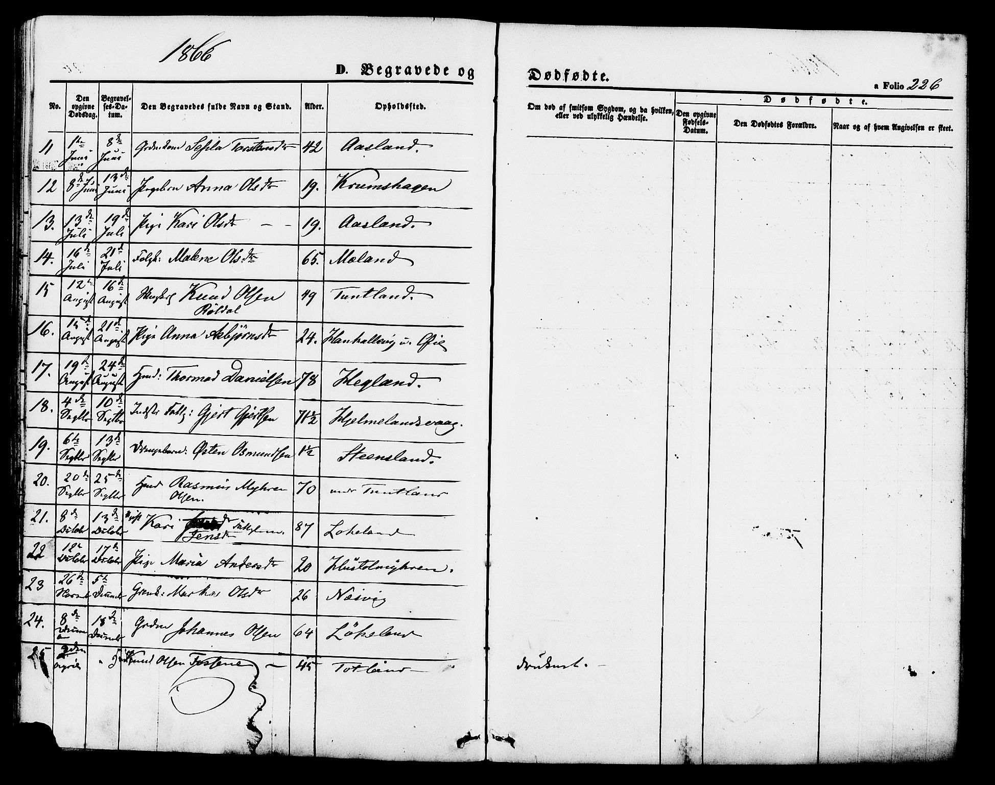 Hjelmeland sokneprestkontor, AV/SAST-A-101843/01/IV/L0011: Parish register (official) no. A 11, 1861-1878, p. 226