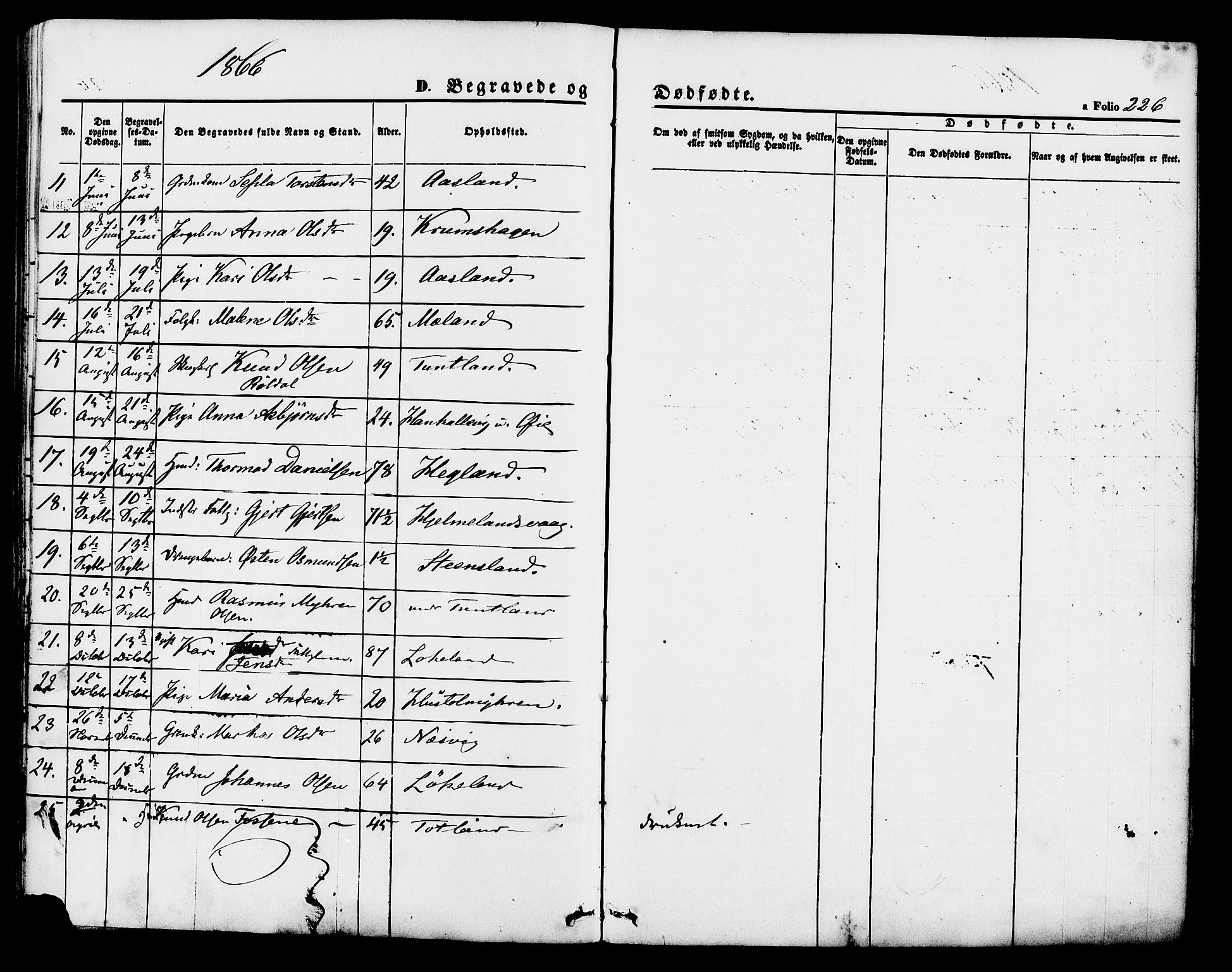 Hjelmeland sokneprestkontor, AV/SAST-A-101843/01/IV/L0011: Parish register (official) no. A 11, 1861-1878, p. 226