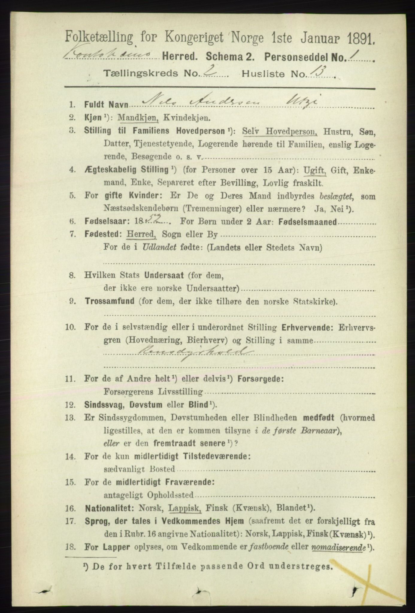 RA, 1891 census for 2011 Kautokeino, 1891, p. 394