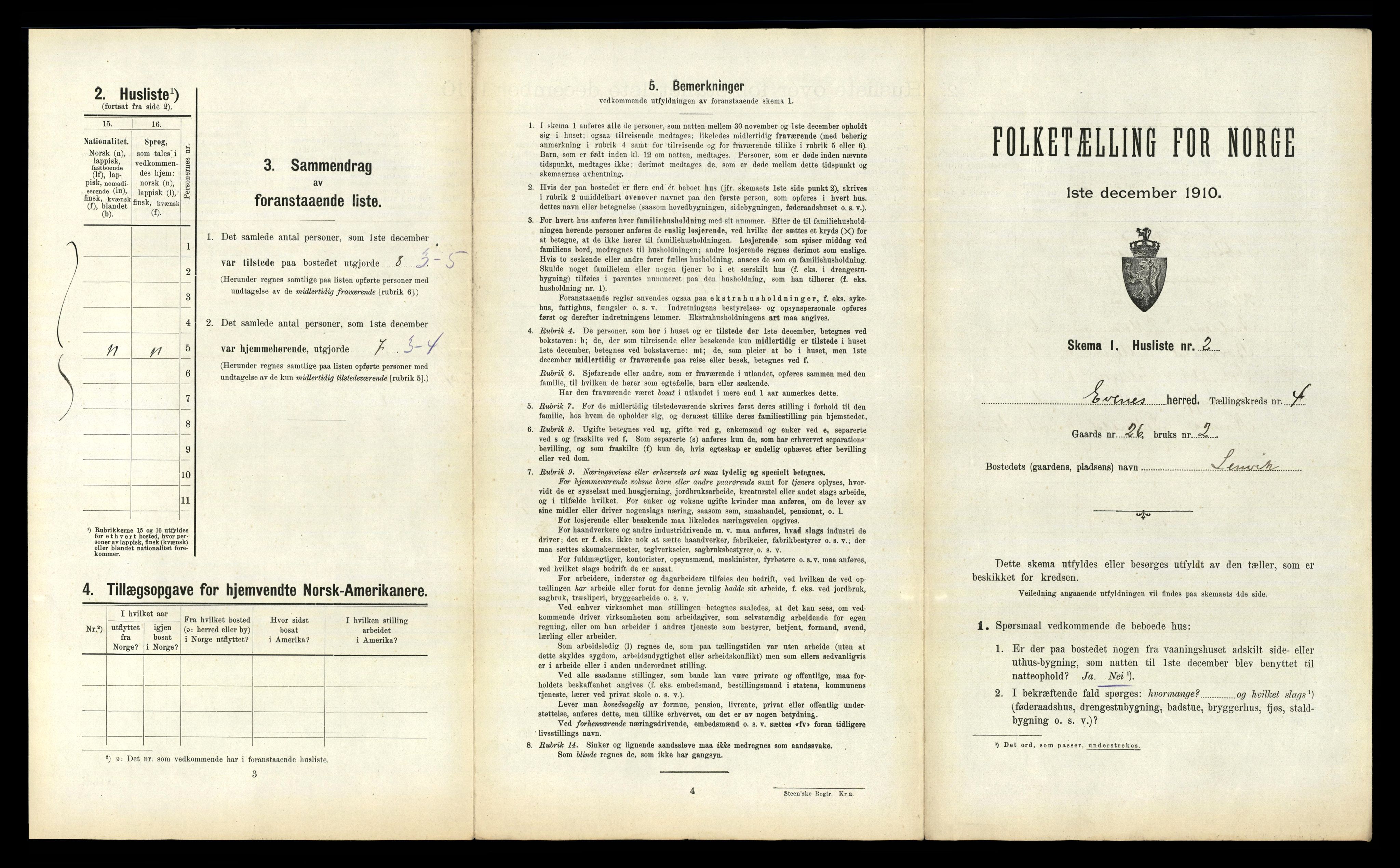 RA, 1910 census for Evenes, 1910, p. 525