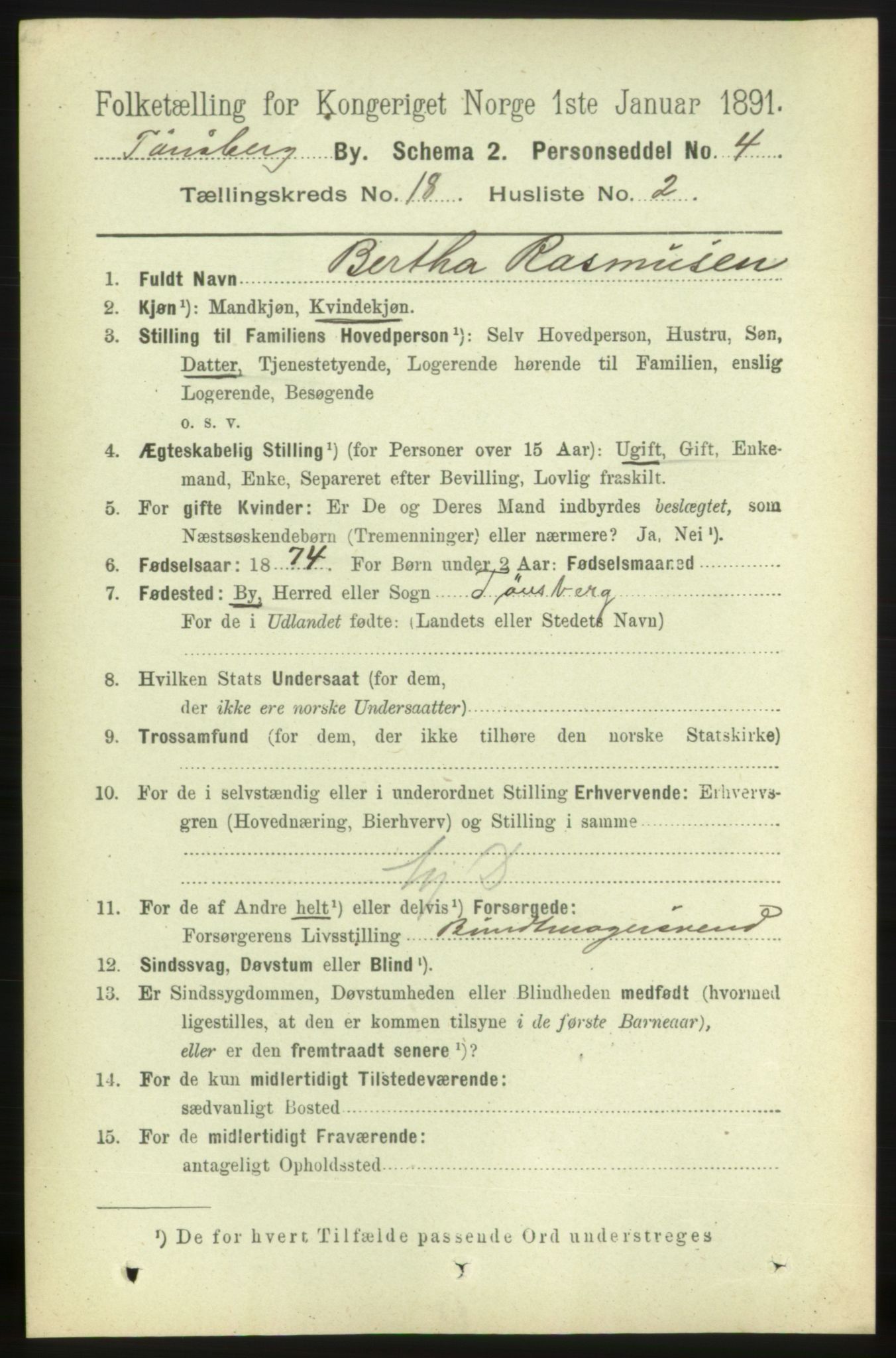 RA, 1891 census for 0705 Tønsberg, 1891, p. 5109