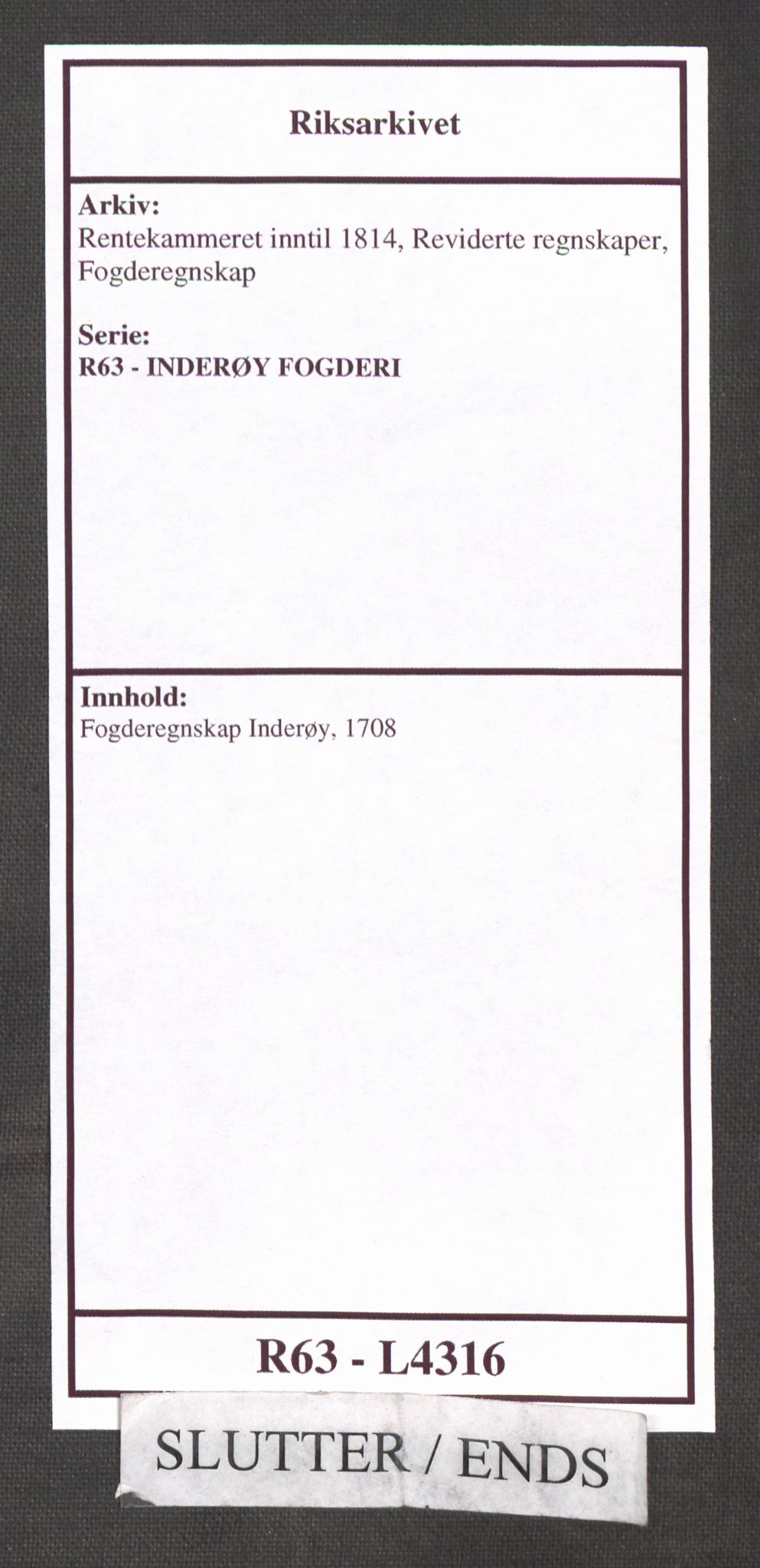 Rentekammeret inntil 1814, Reviderte regnskaper, Fogderegnskap, RA/EA-4092/R63/L4316: Fogderegnskap Inderøy, 1708, p. 273