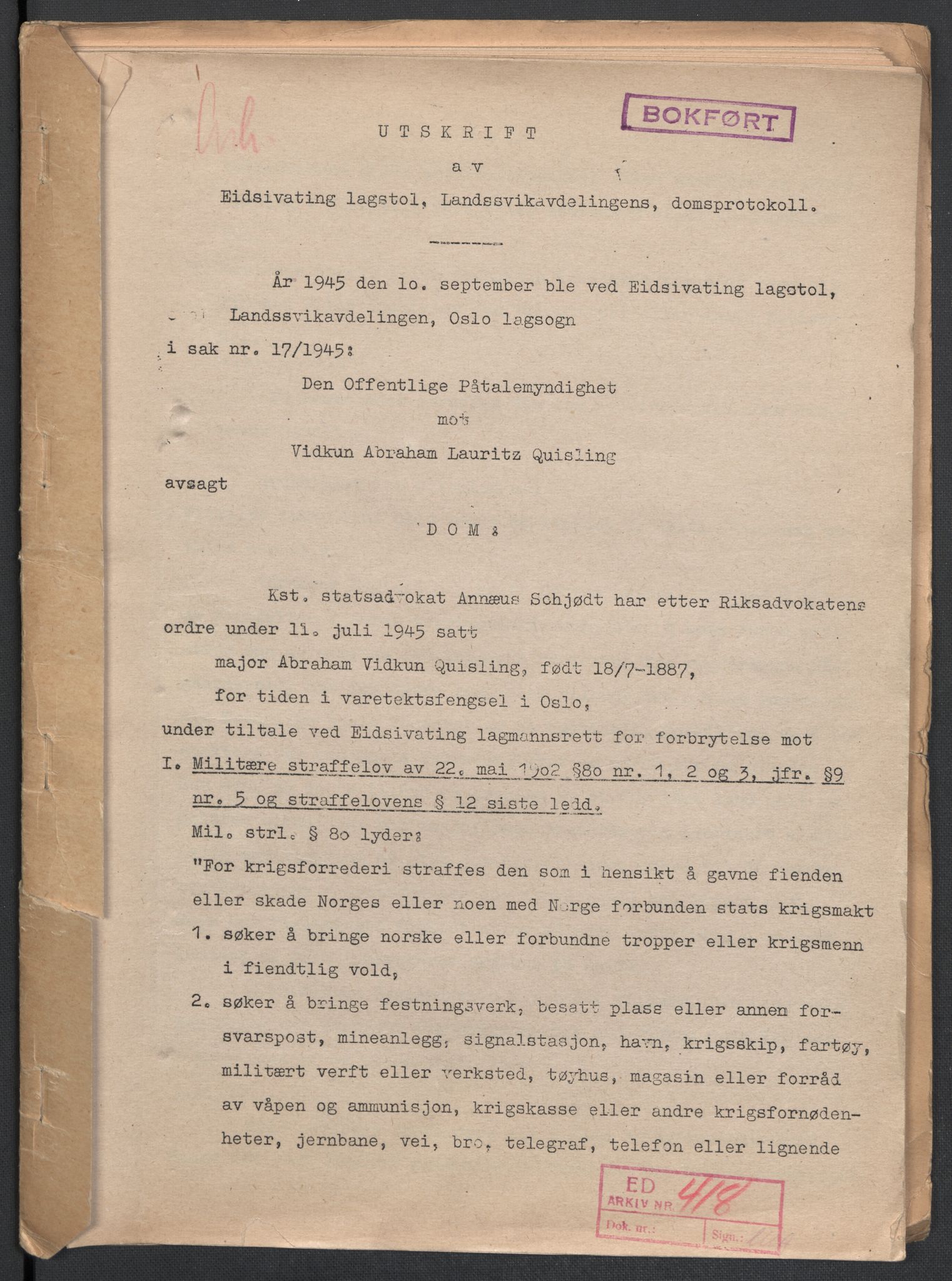 Landssvikarkivet, Oslo politikammer, RA/S-3138-01/D/Da/L0003: Dnr. 29, 1945, p. 3423