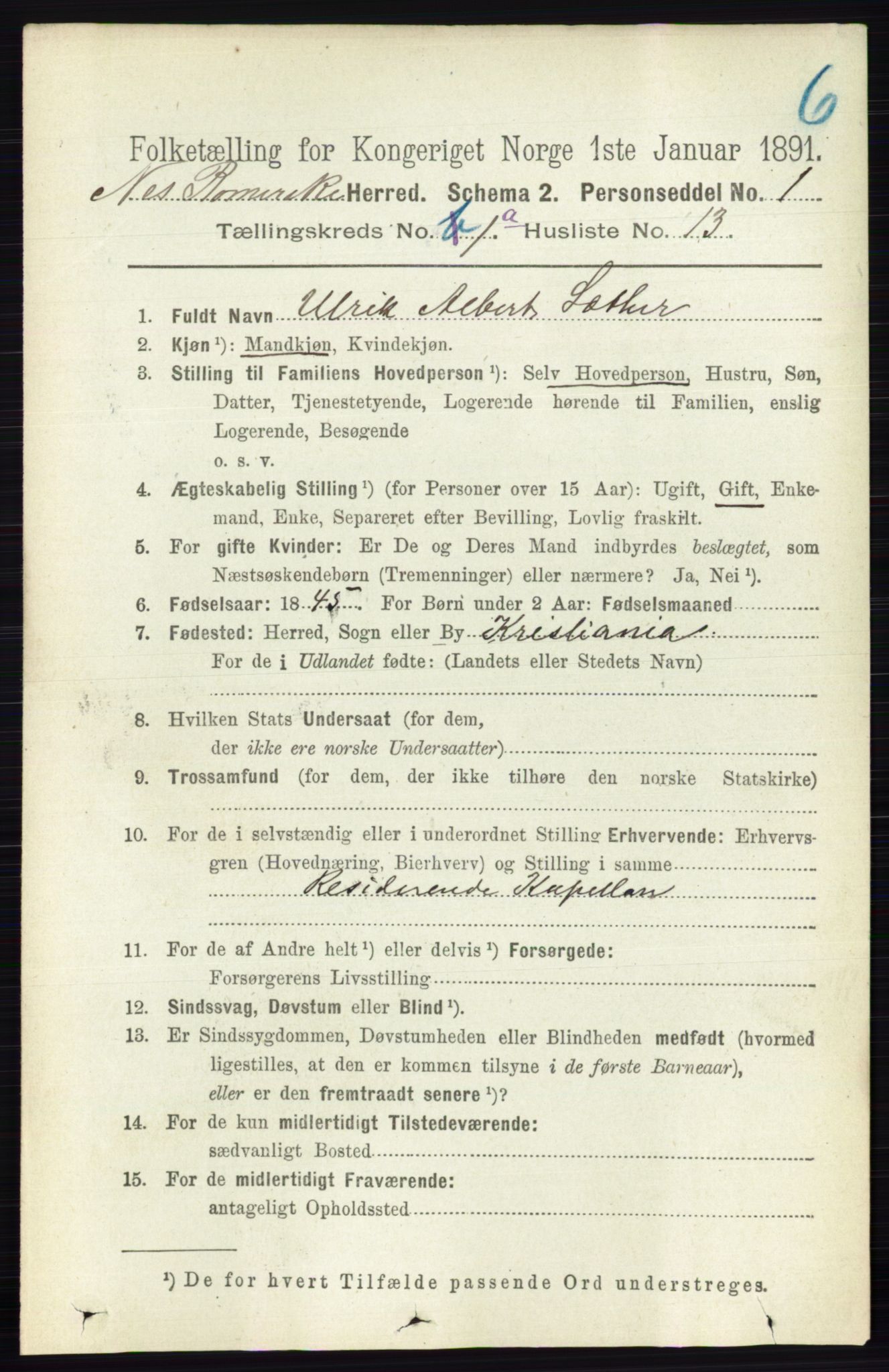 RA, 1891 census for 0236 Nes, 1891, p. 186